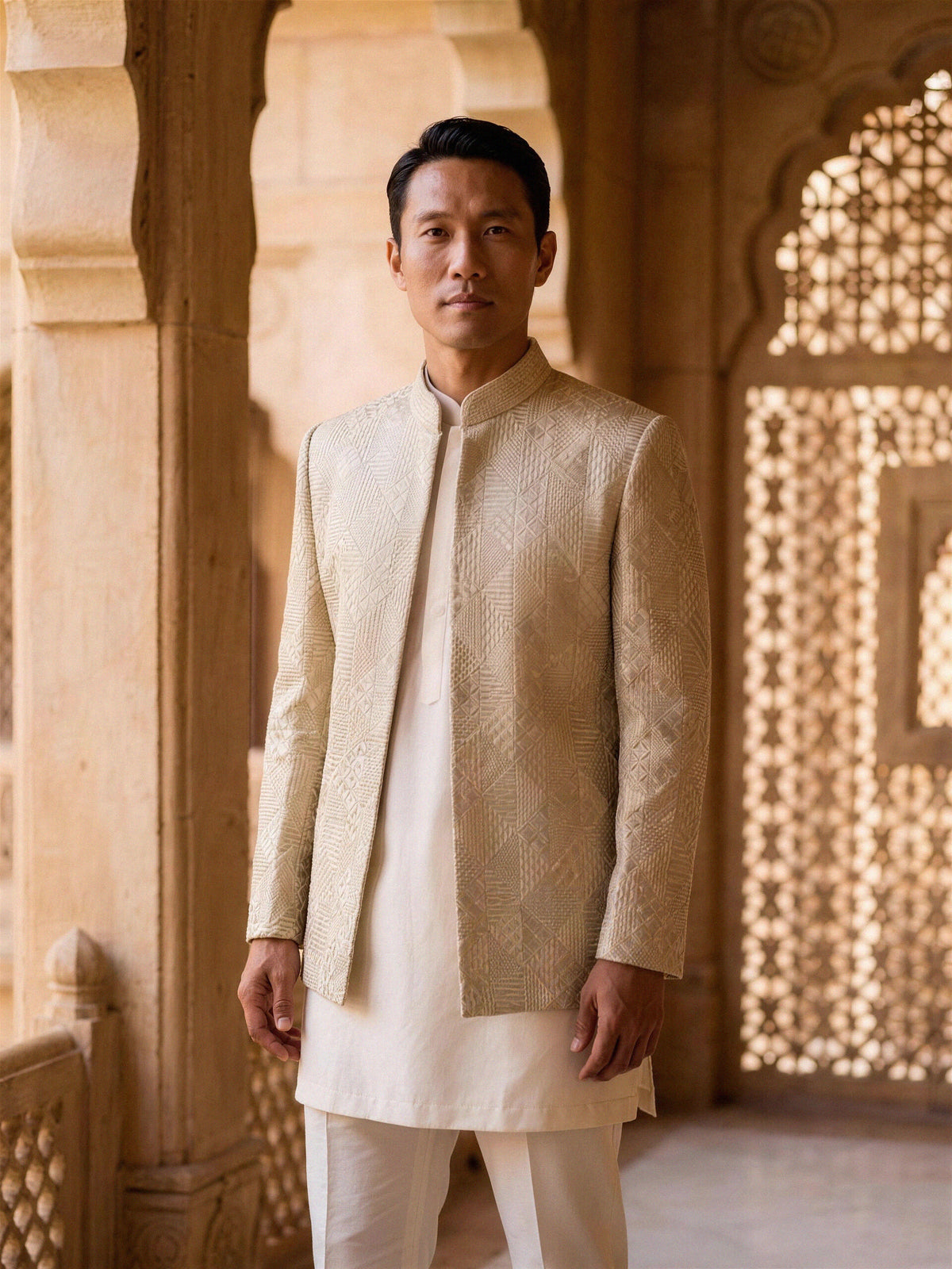 Festive Bandhgala — Ivory Gold