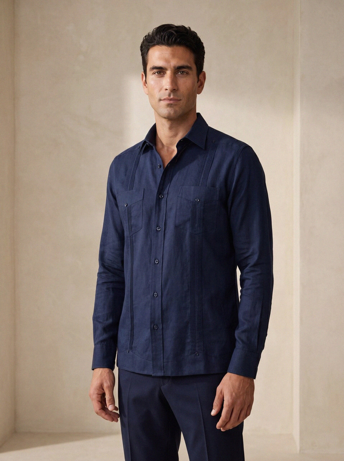 Guayabera Shirt — Navy