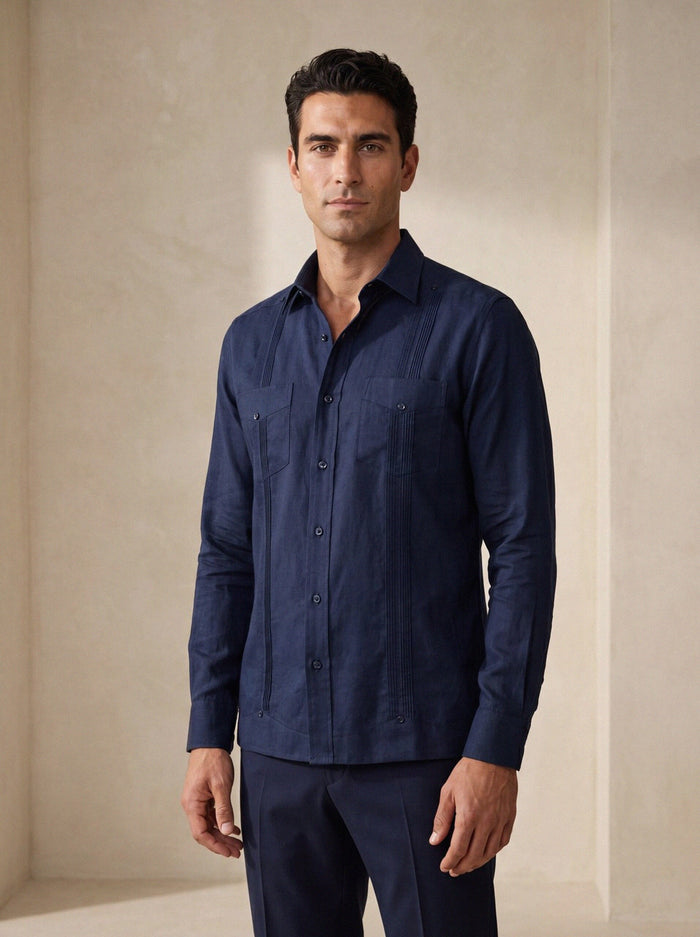 Guayabera Shirt — Navy