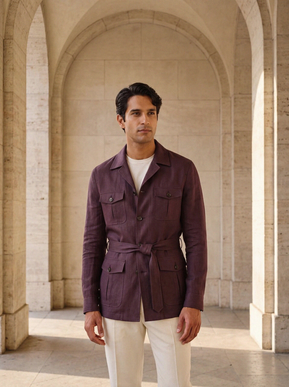 Herringbone Safari Jacket — Aubergine