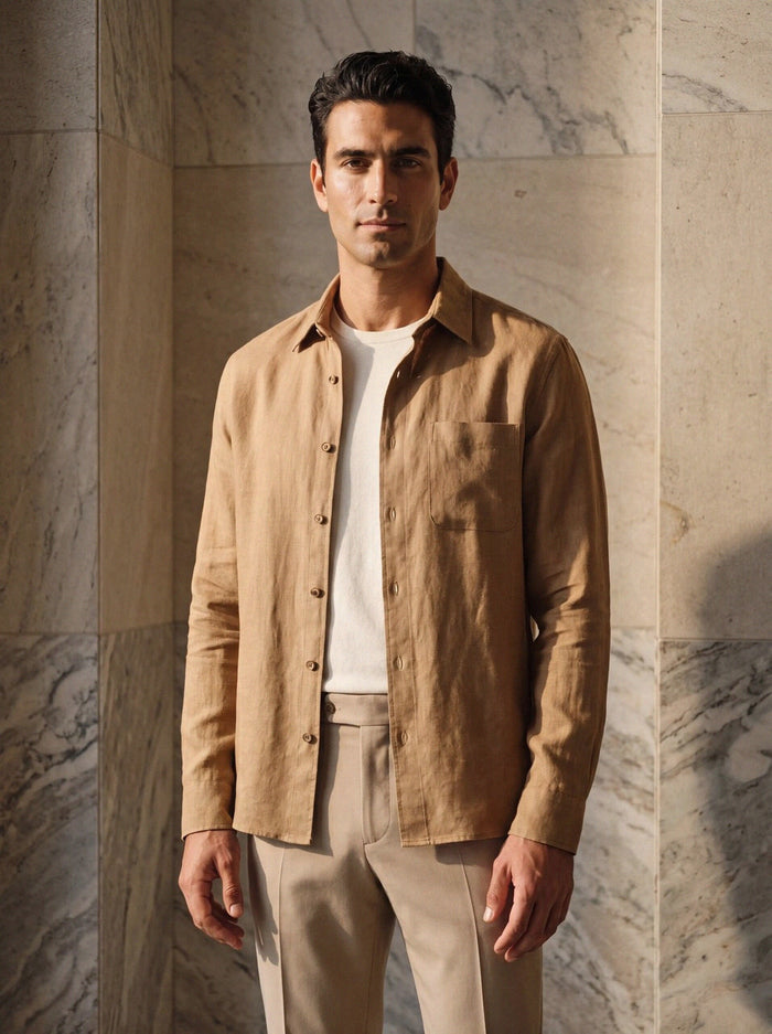 Linen Overshirt — Camel