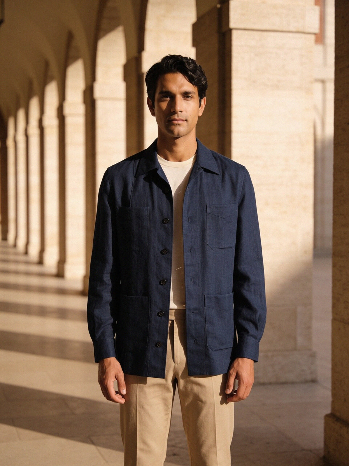 Linen Overshirt — Deep Navy