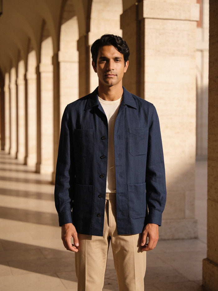 Linen Overshirt — Deep Navy