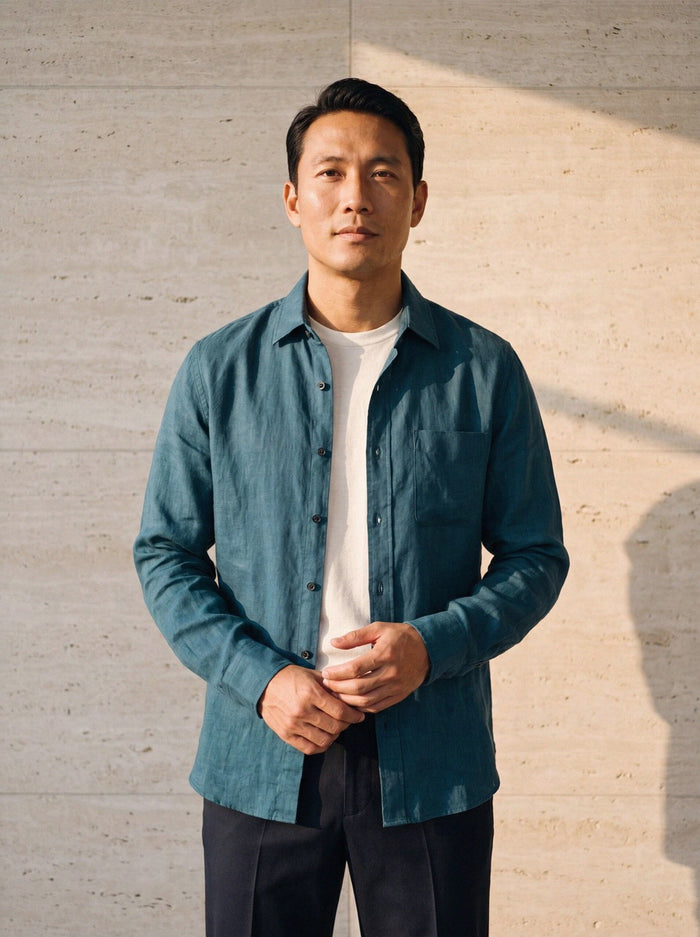 Linen Overshirt — Petrol