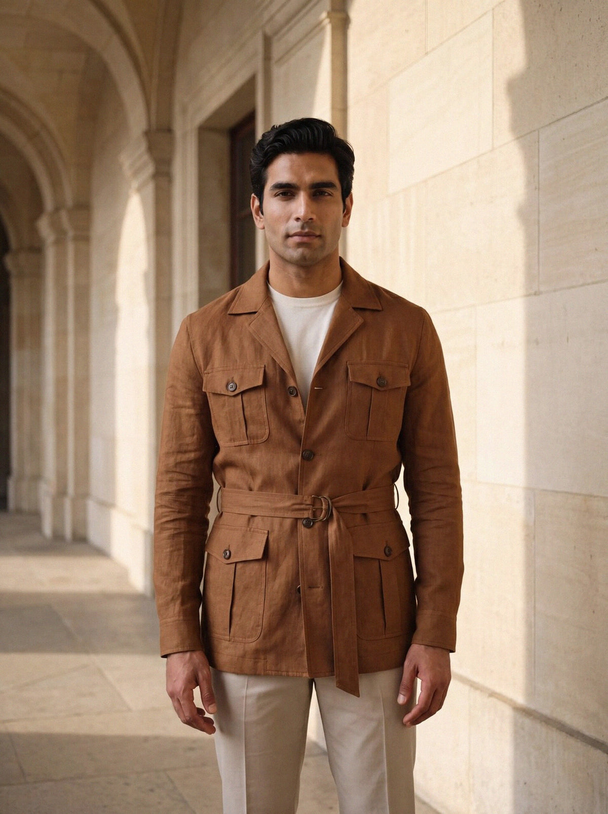 Linen Safari Jacket — Tobacco