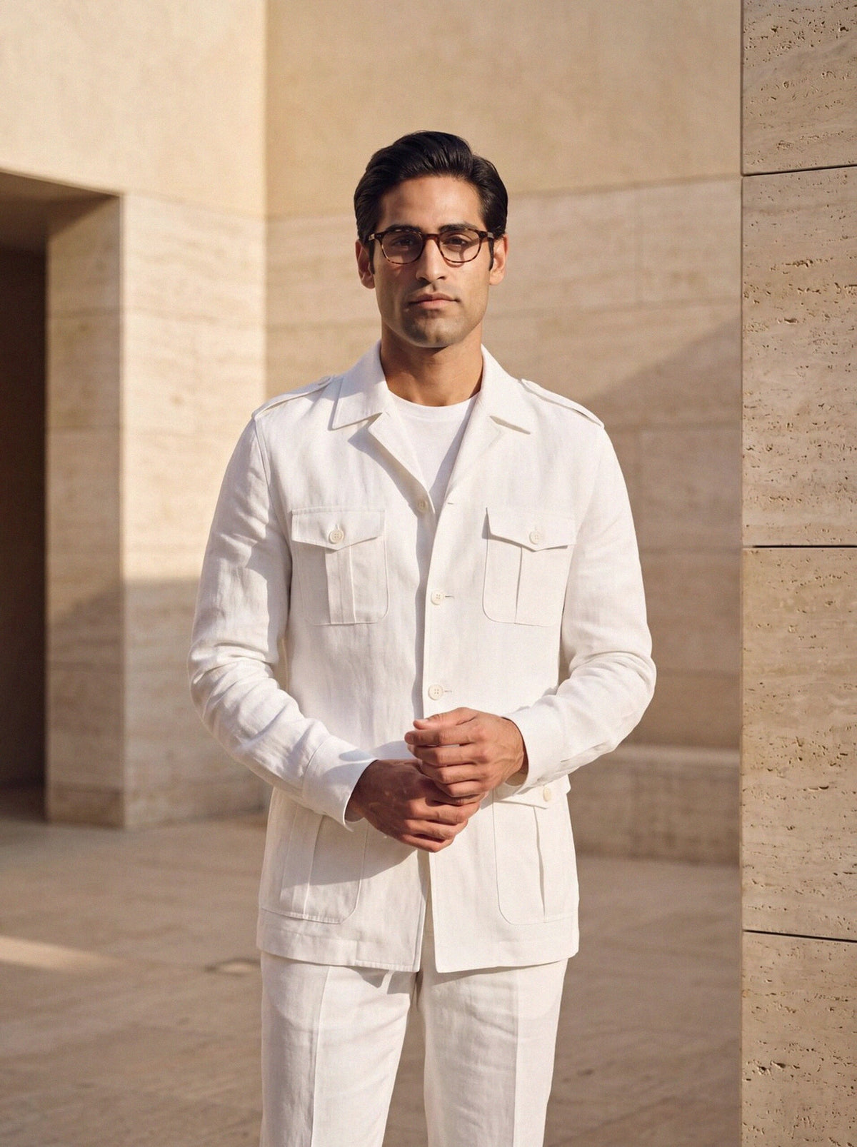 Linen Safari Jacket — White