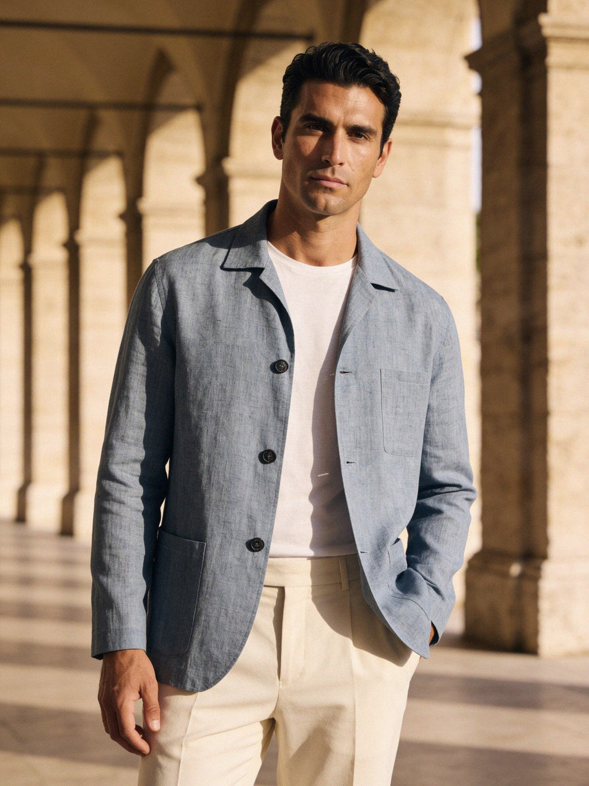 Linen Shirt Jacket — Sky