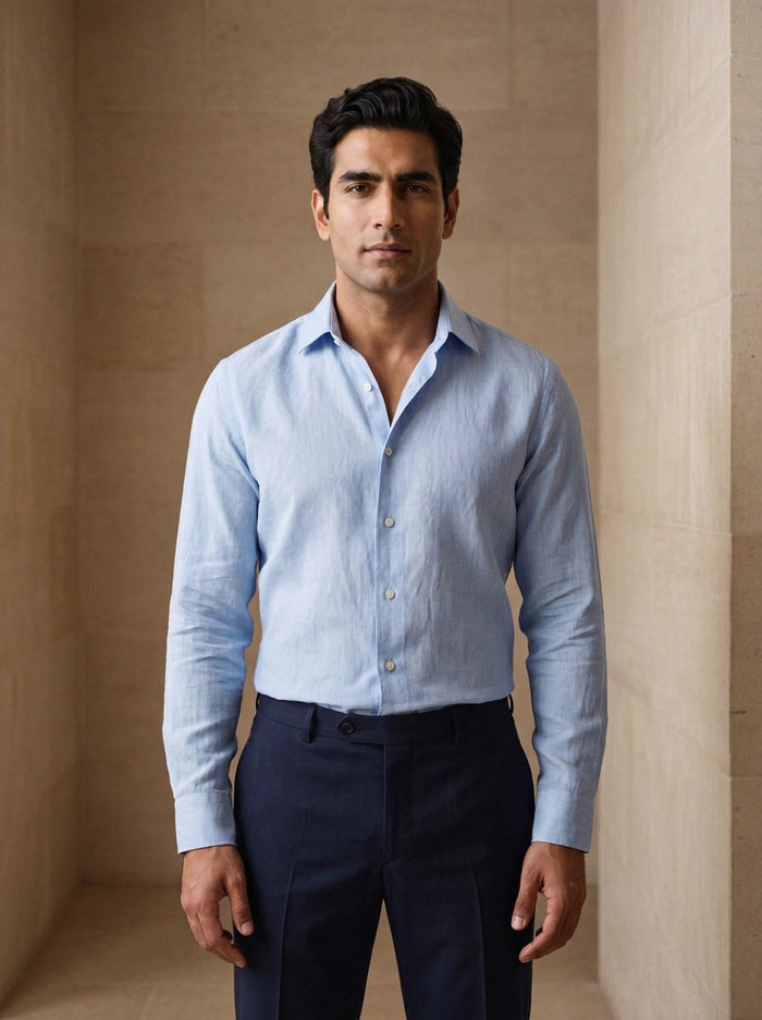 Linen Shirt — Powder Blue