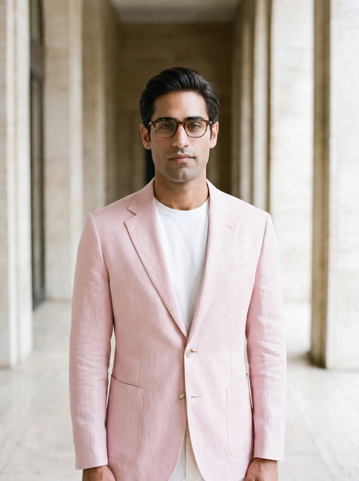 Linen-Silk Blazer — Baby Pink