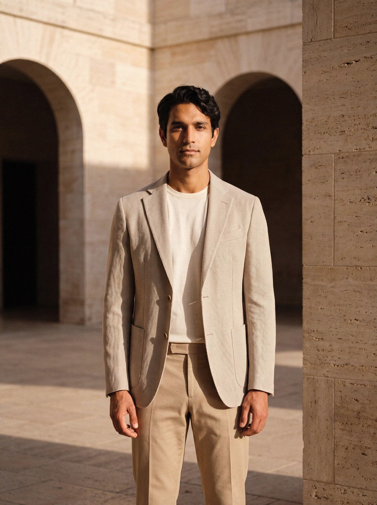 Packable Blazer — Stone Hopsack