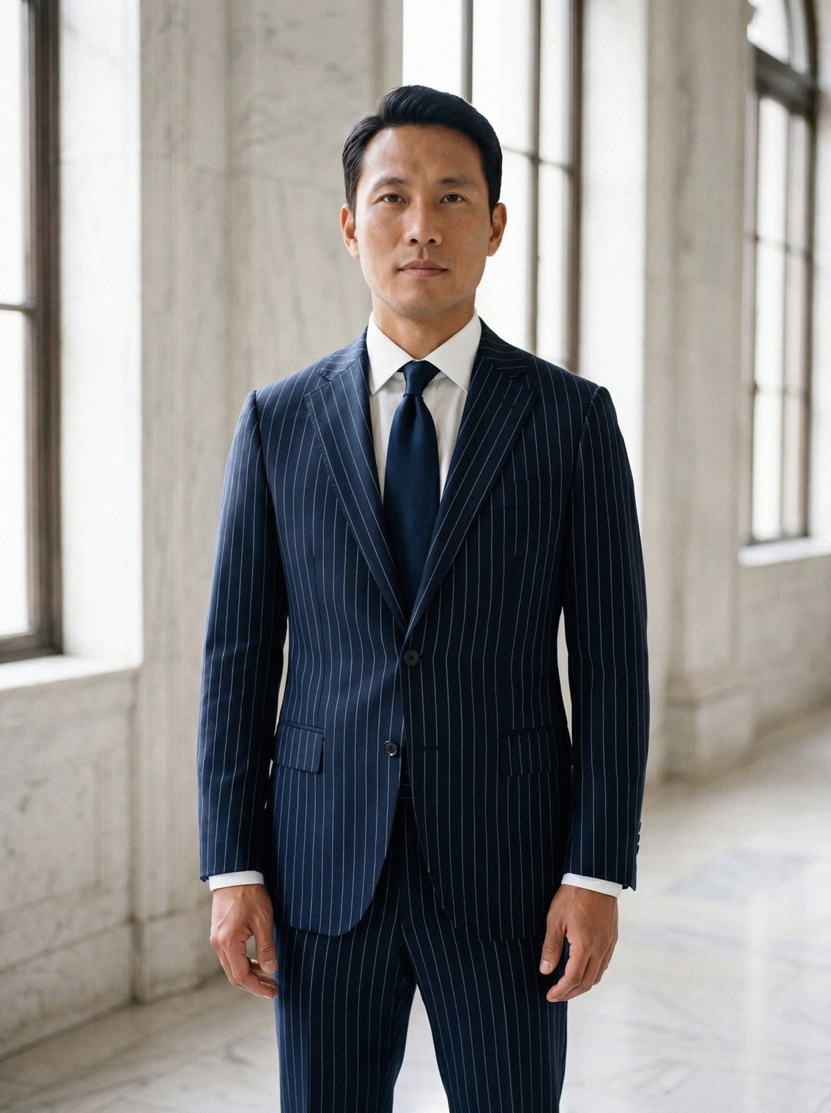 Pinstripe Suit — Navy