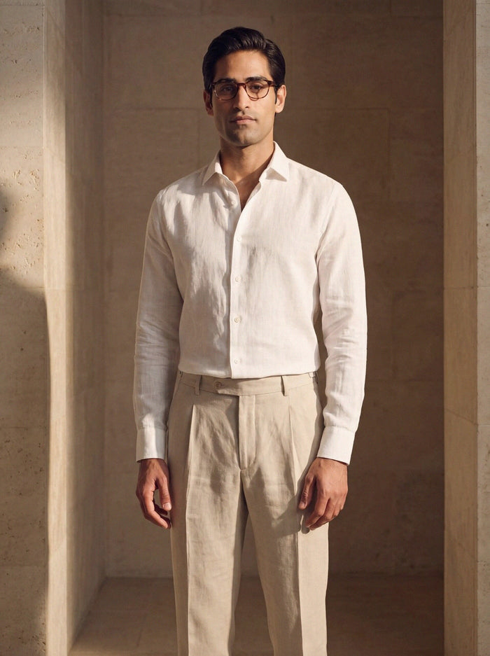 Pleated Linen Trouser — Stone