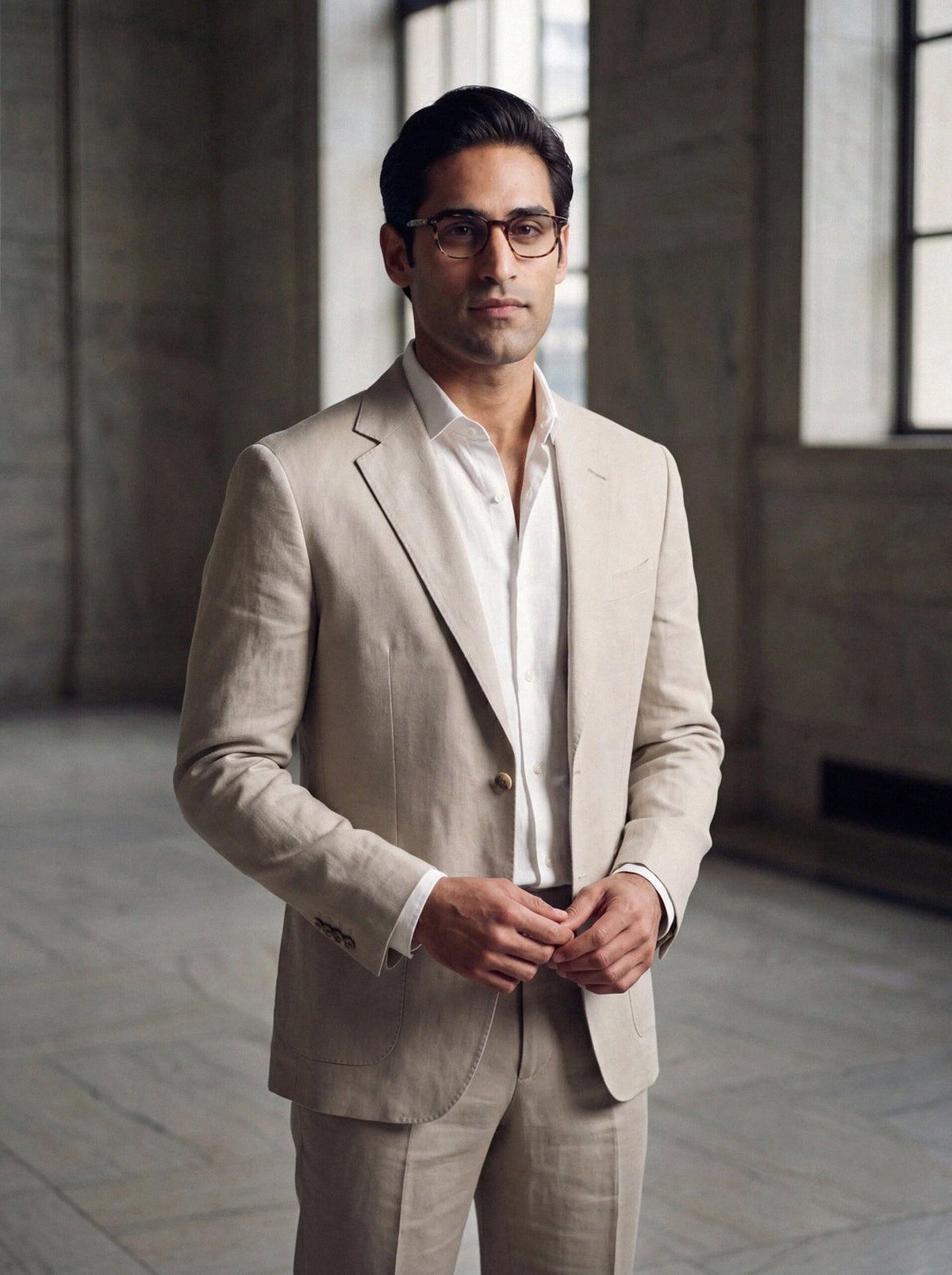 Silk-Linen Blazer — Stone