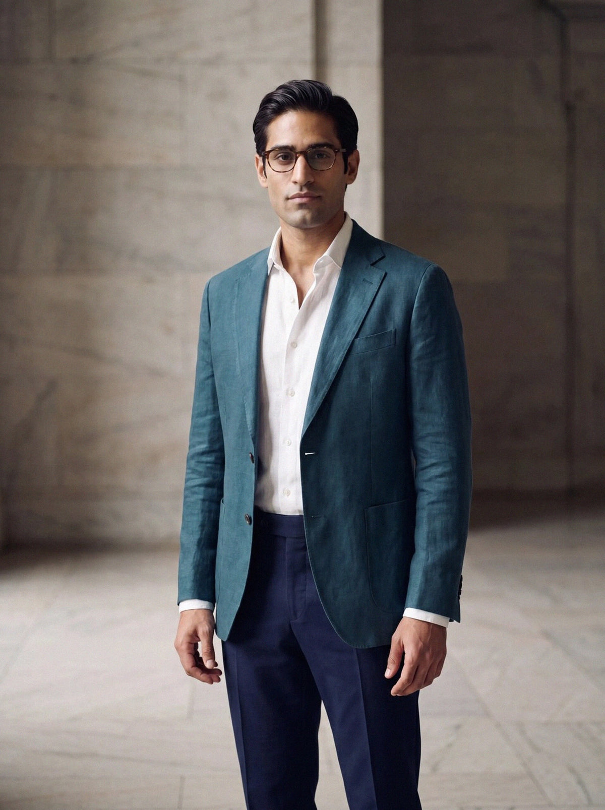 Unstructured Linen Blazer — Petrol