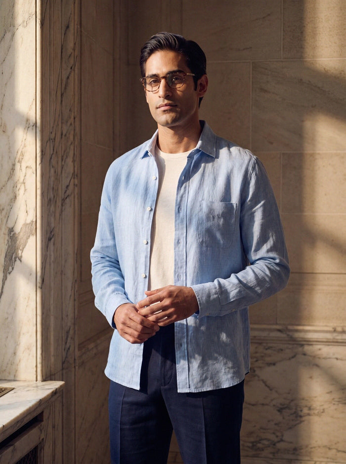 Washed Linen Overshirt — Powder Blue