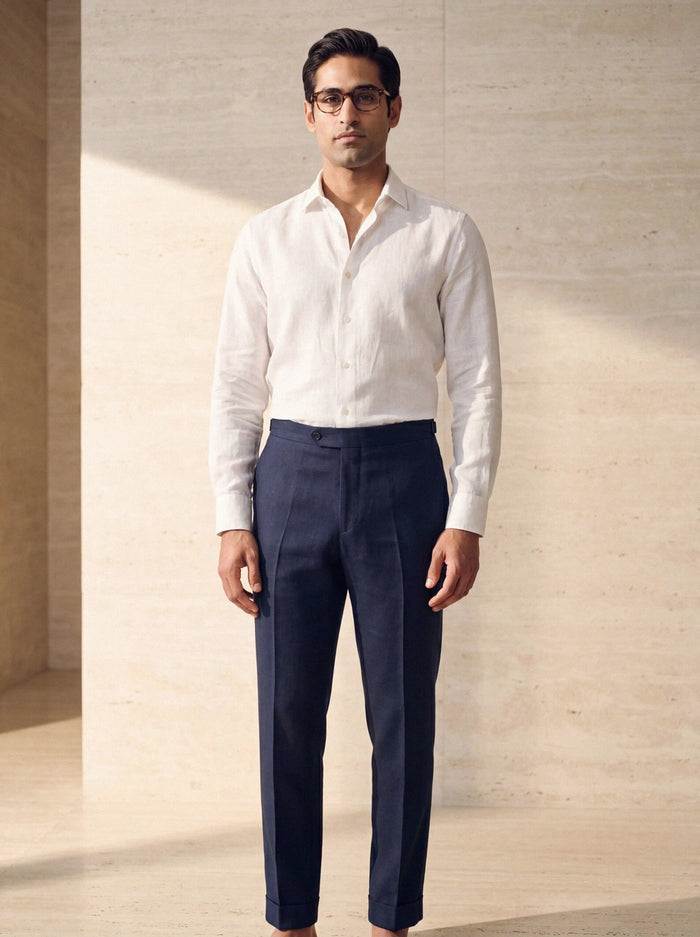 Wool-Linen Trouser — Navy