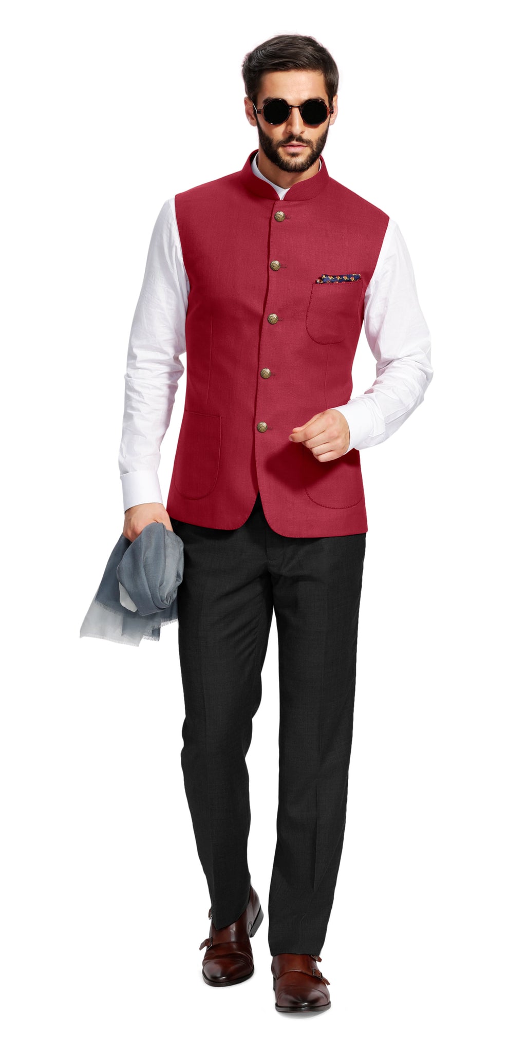 Gurhkan Red Nehru Vest