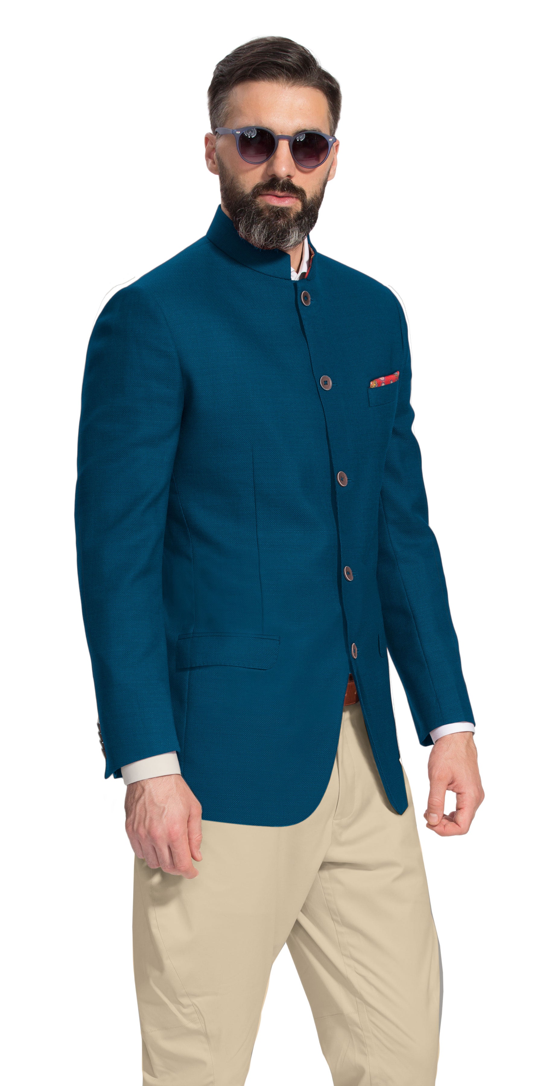 Gurhkan Turquoise Blue Bandhgala