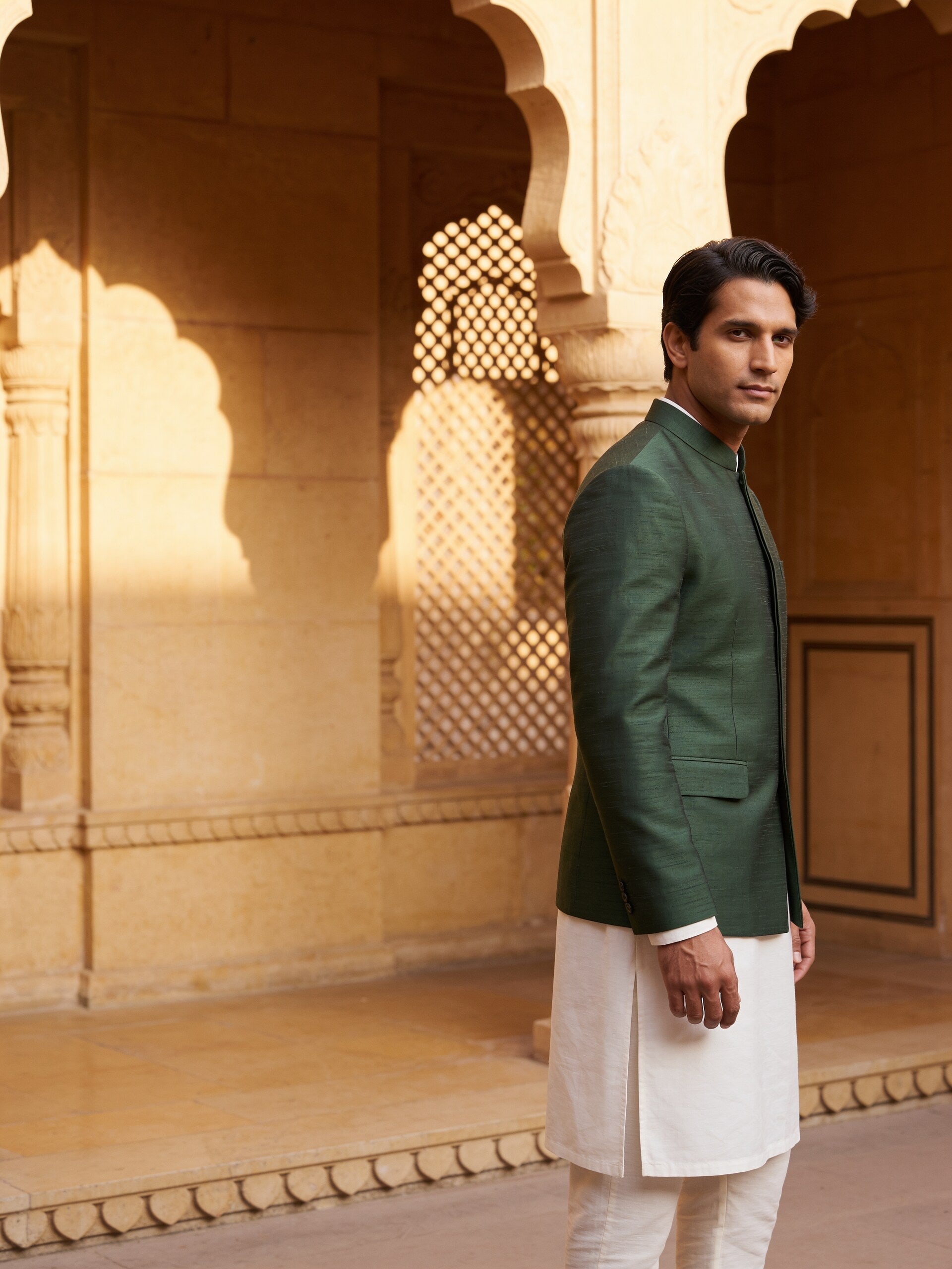 hs26-bandhgala-mehndi-green three-quarter