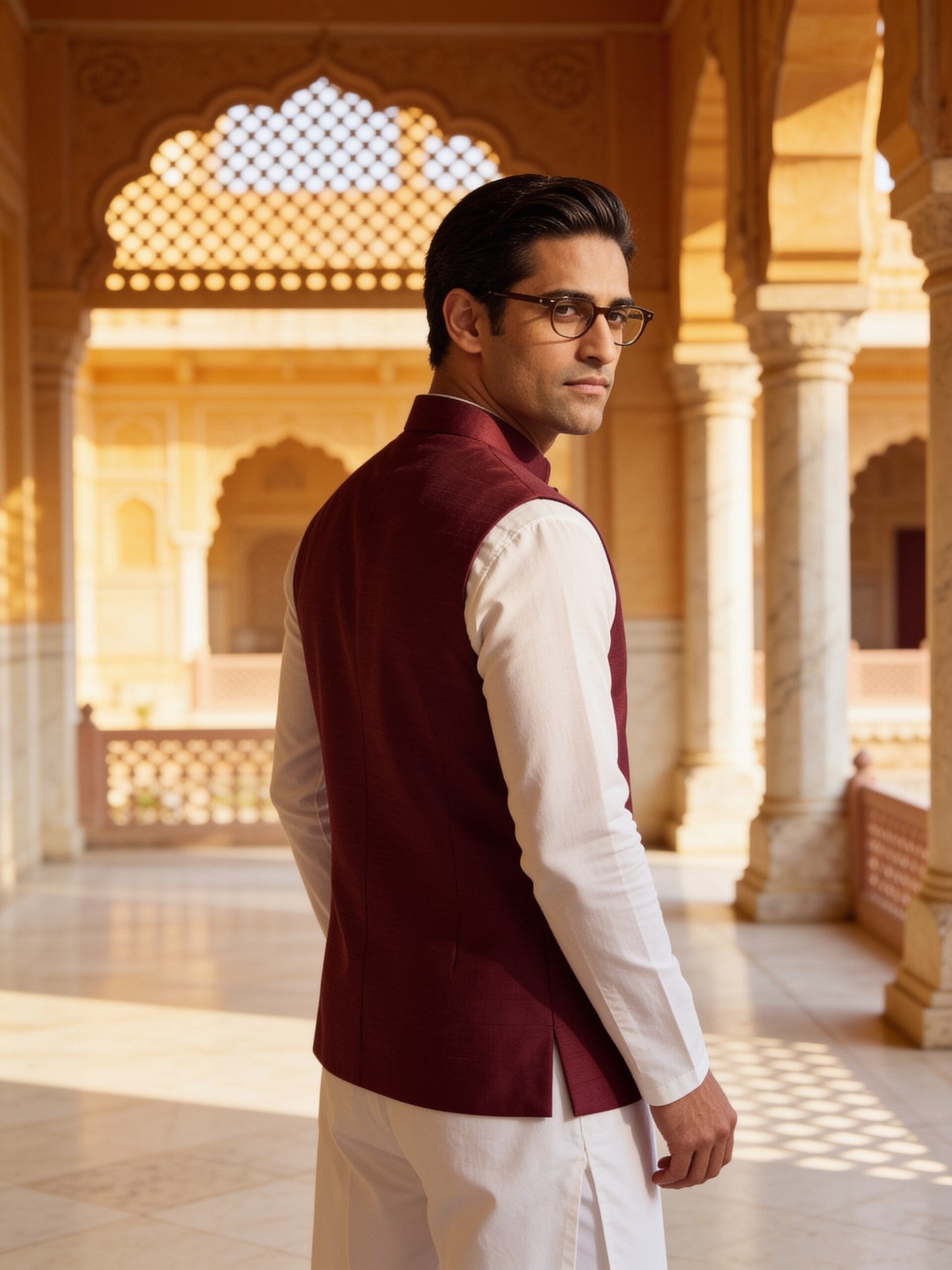hs26-bandi-waistcoat-maroon three-quarter