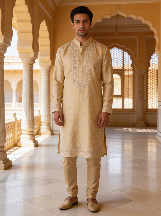 Herringbone & Sui — Chikankari Kurta — Champagne, palace front