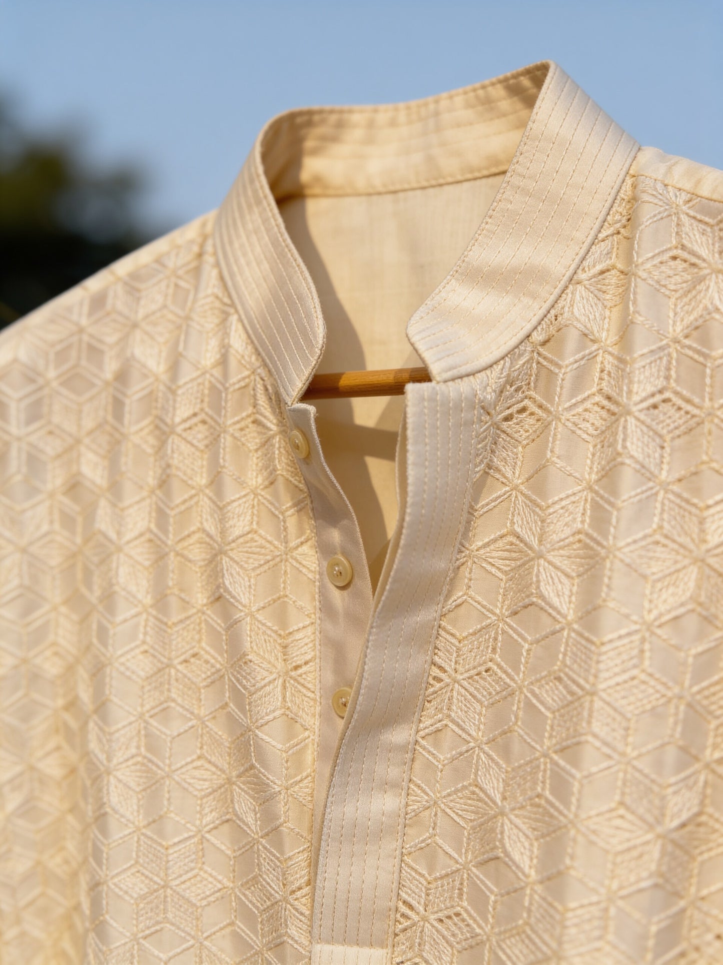 Herringbone & Sui — Chikankari Kurta — Champagne, palace macro