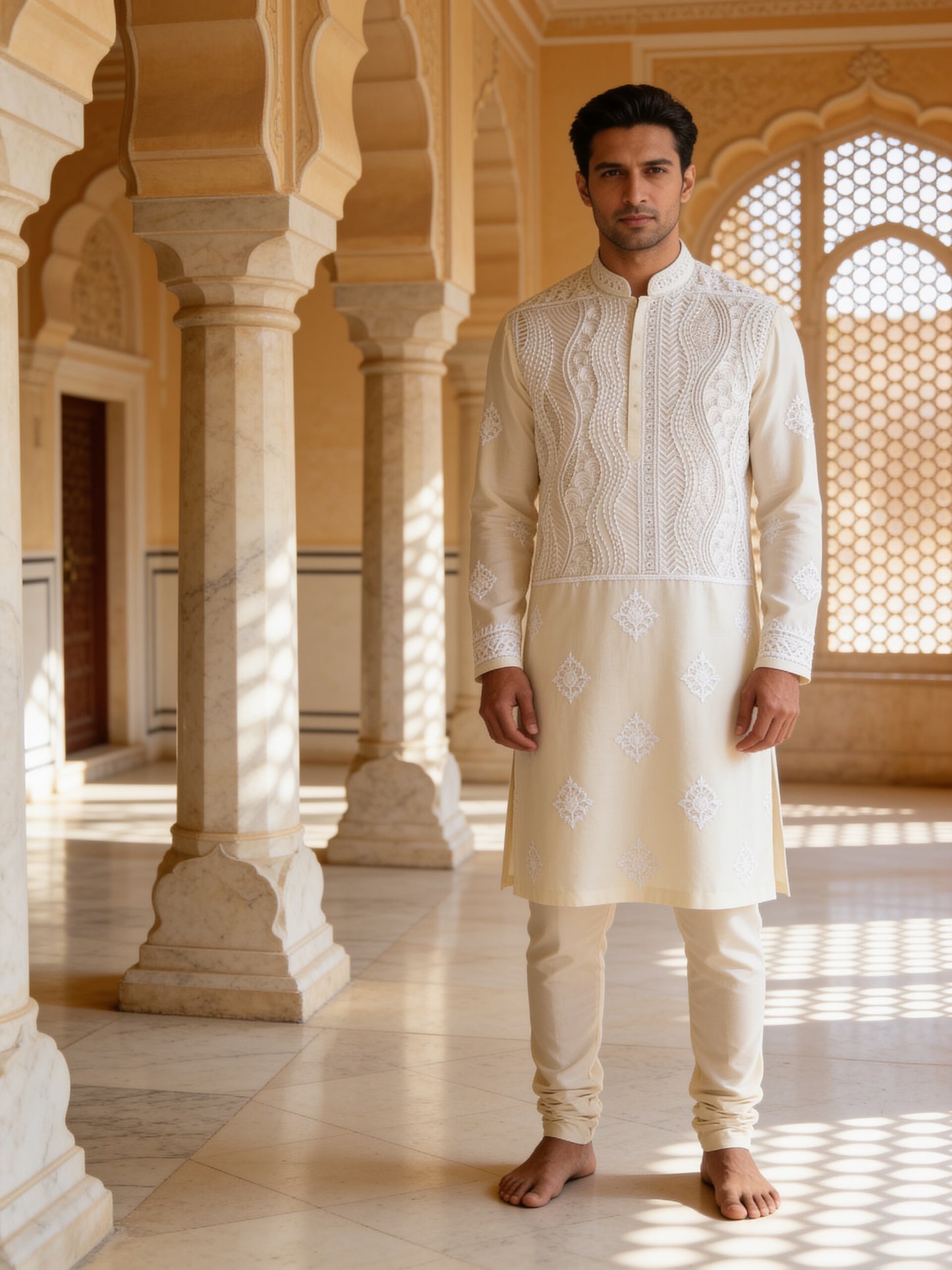 Herringbone & Sui — Chikankari Kurta — Cream, palace front