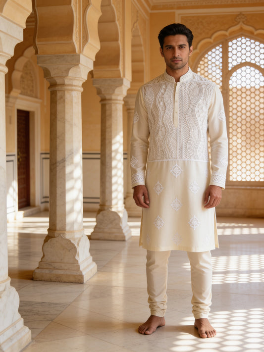 Herringbone & Sui — Chikankari Kurta — Cream, palace front