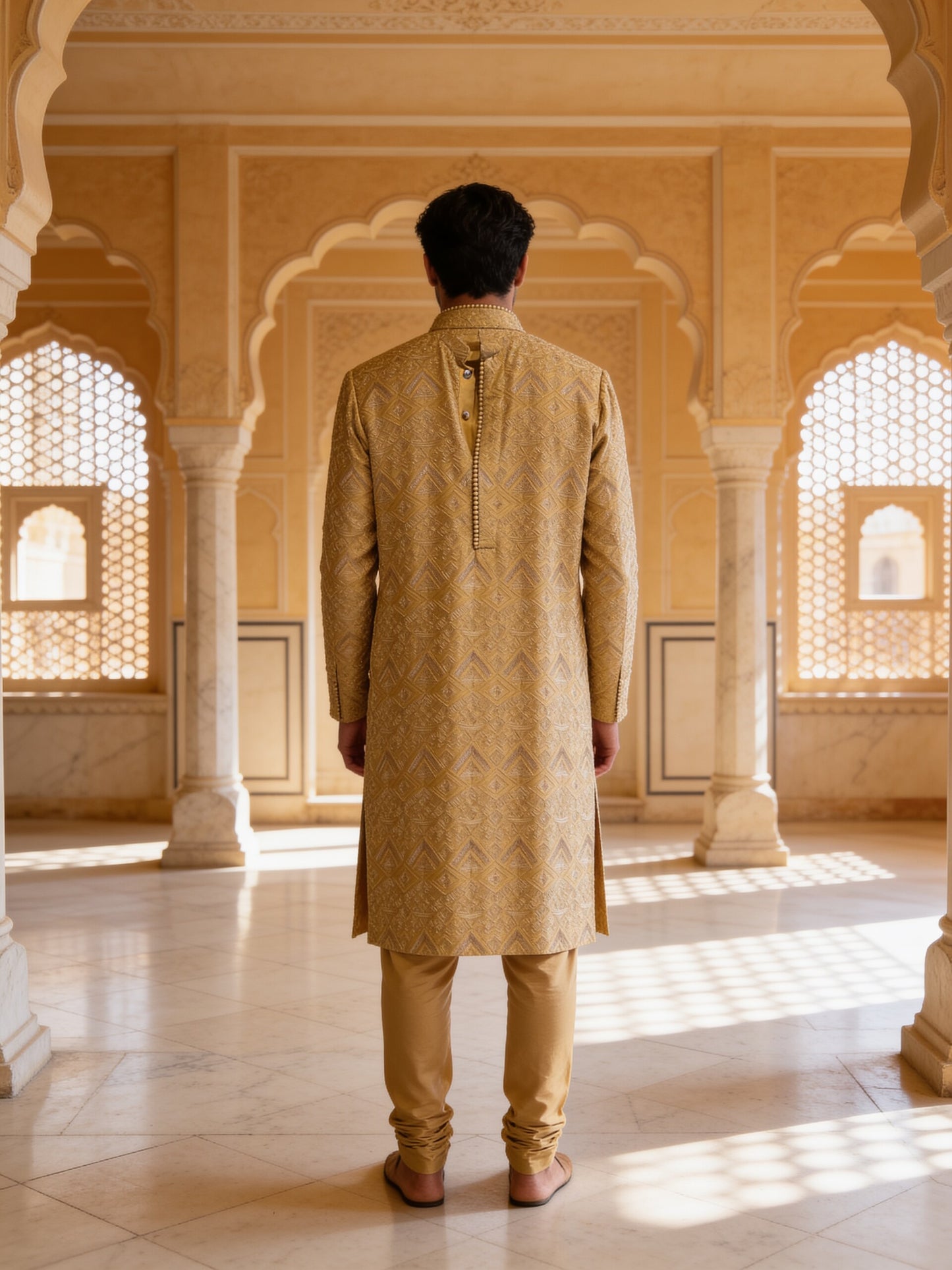 Herringbone & Sui — Chikankari Kurta — Gold, palace back