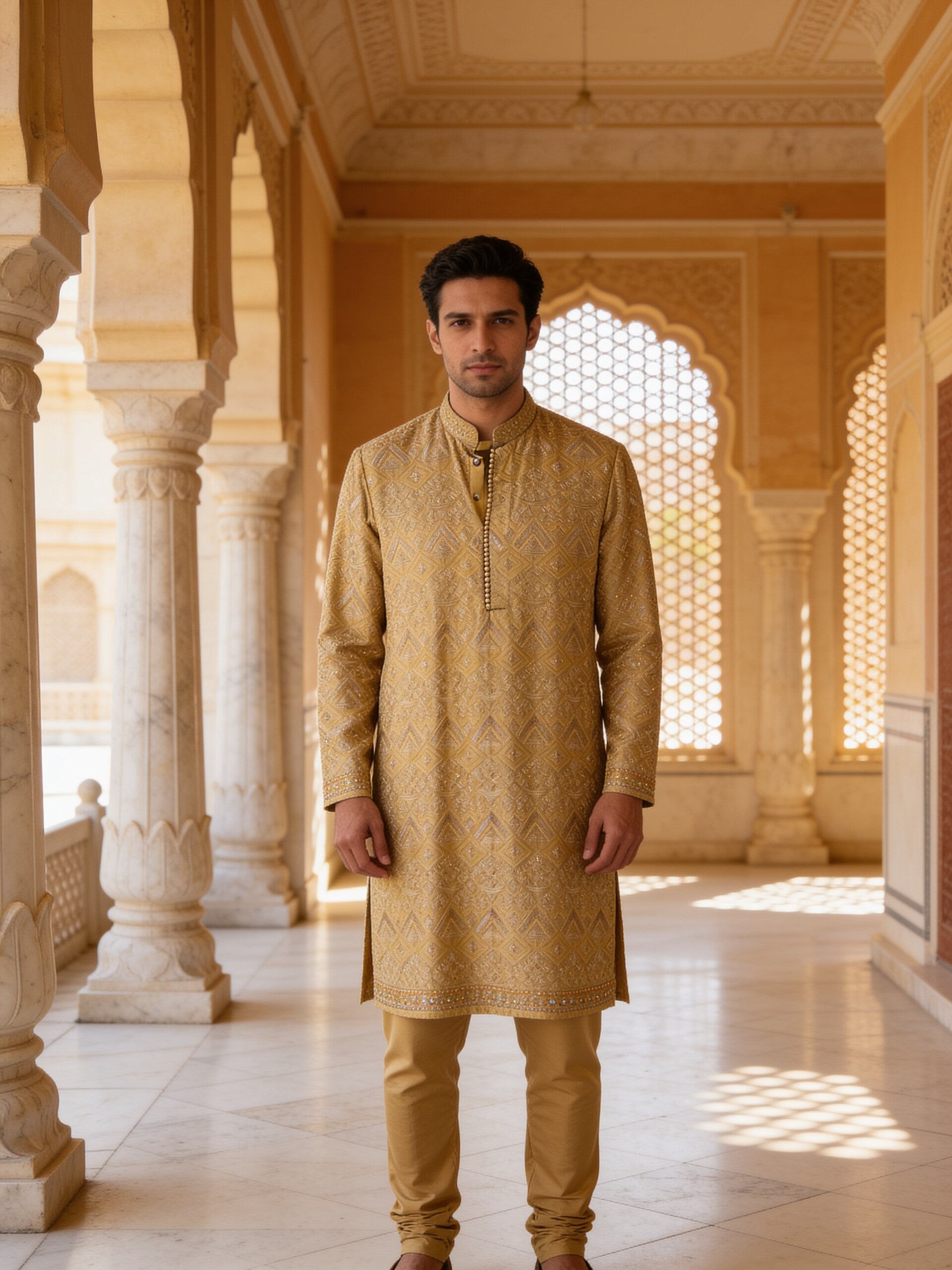 Herringbone & Sui — Chikankari Kurta — Gold, palace front