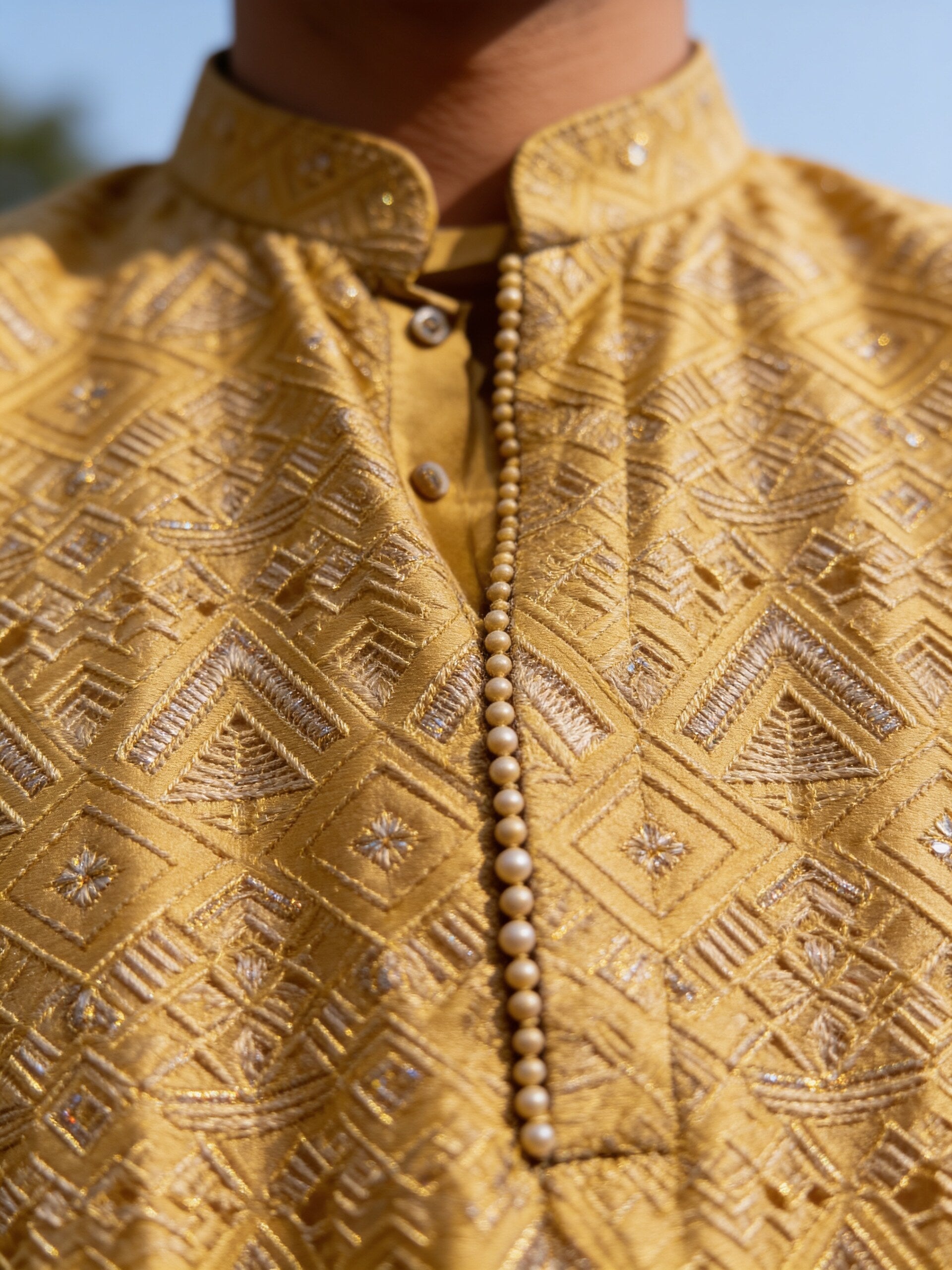 Herringbone & Sui — Chikankari Kurta — Gold, palace macro