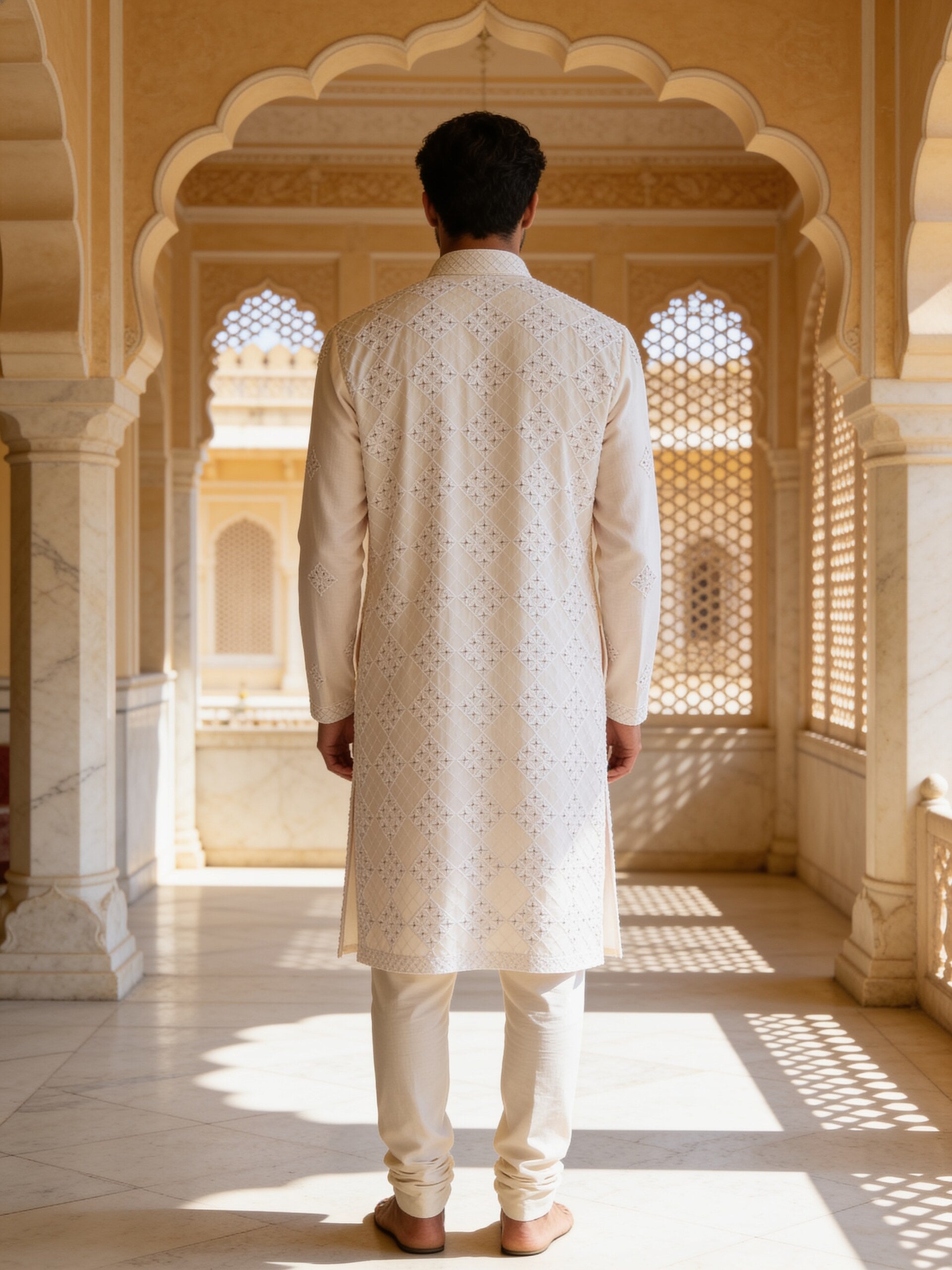 Herringbone & Sui — Chikankari Kurta — Ivory, palace back
