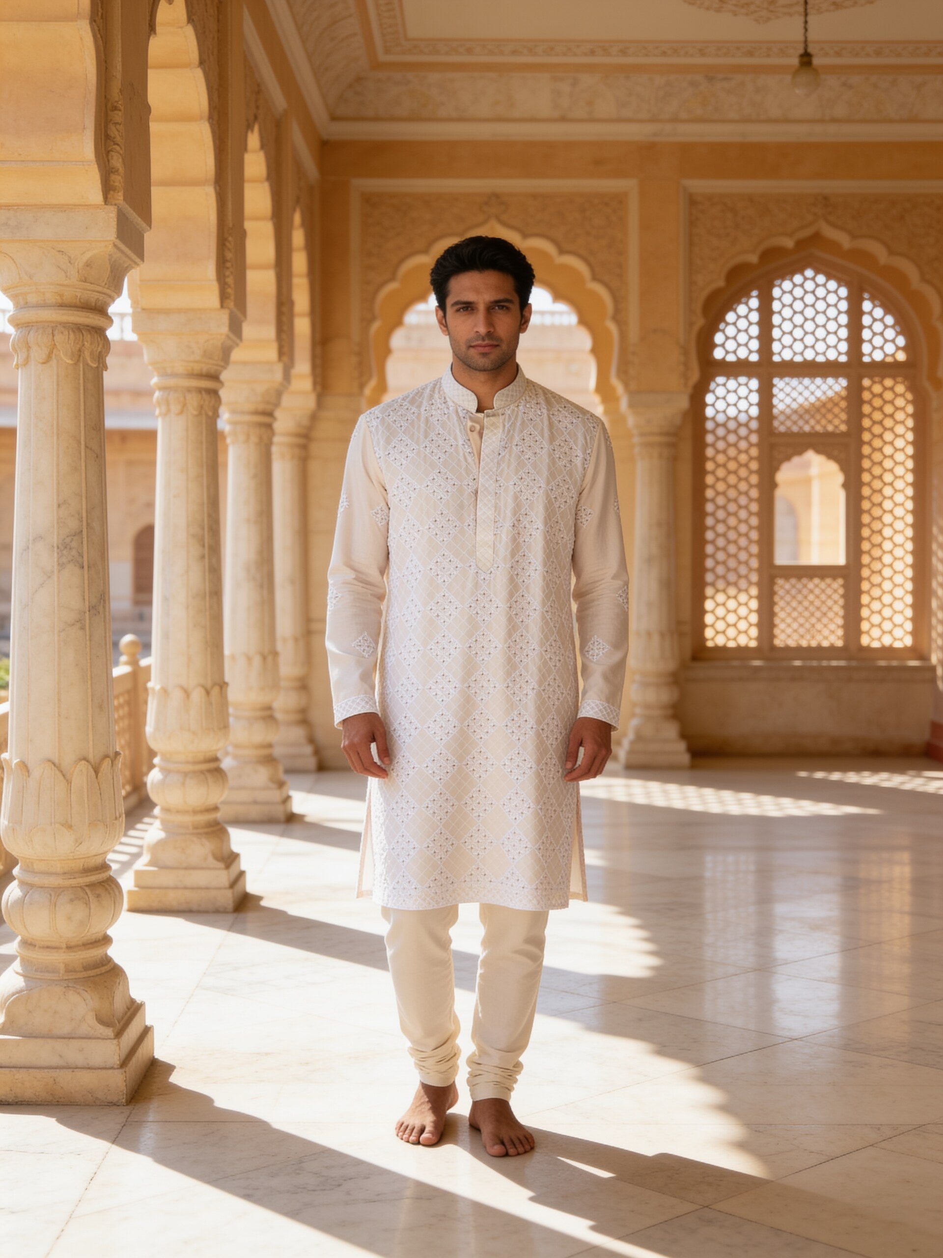 Herringbone & Sui — Chikankari Kurta — Ivory, palace front