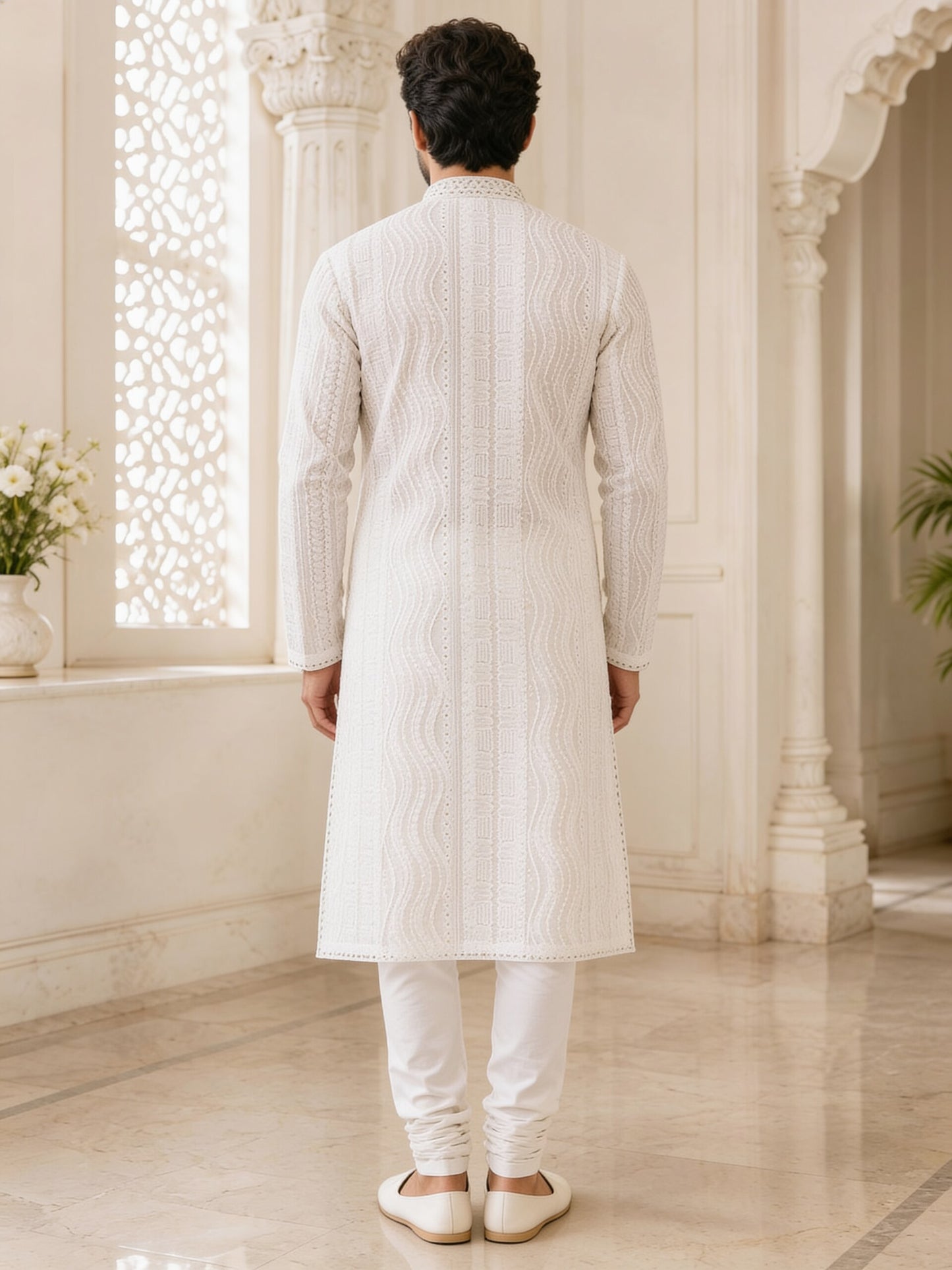 Herringbone & Sui — Chikankari Kurta — White, palace back