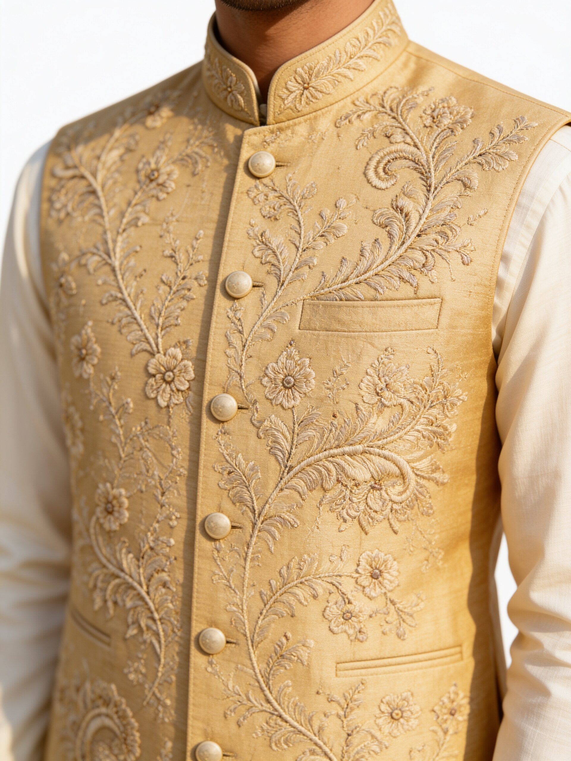 Herringbone & Sui — Embroidered Bundi Set — Champagne, palace macro