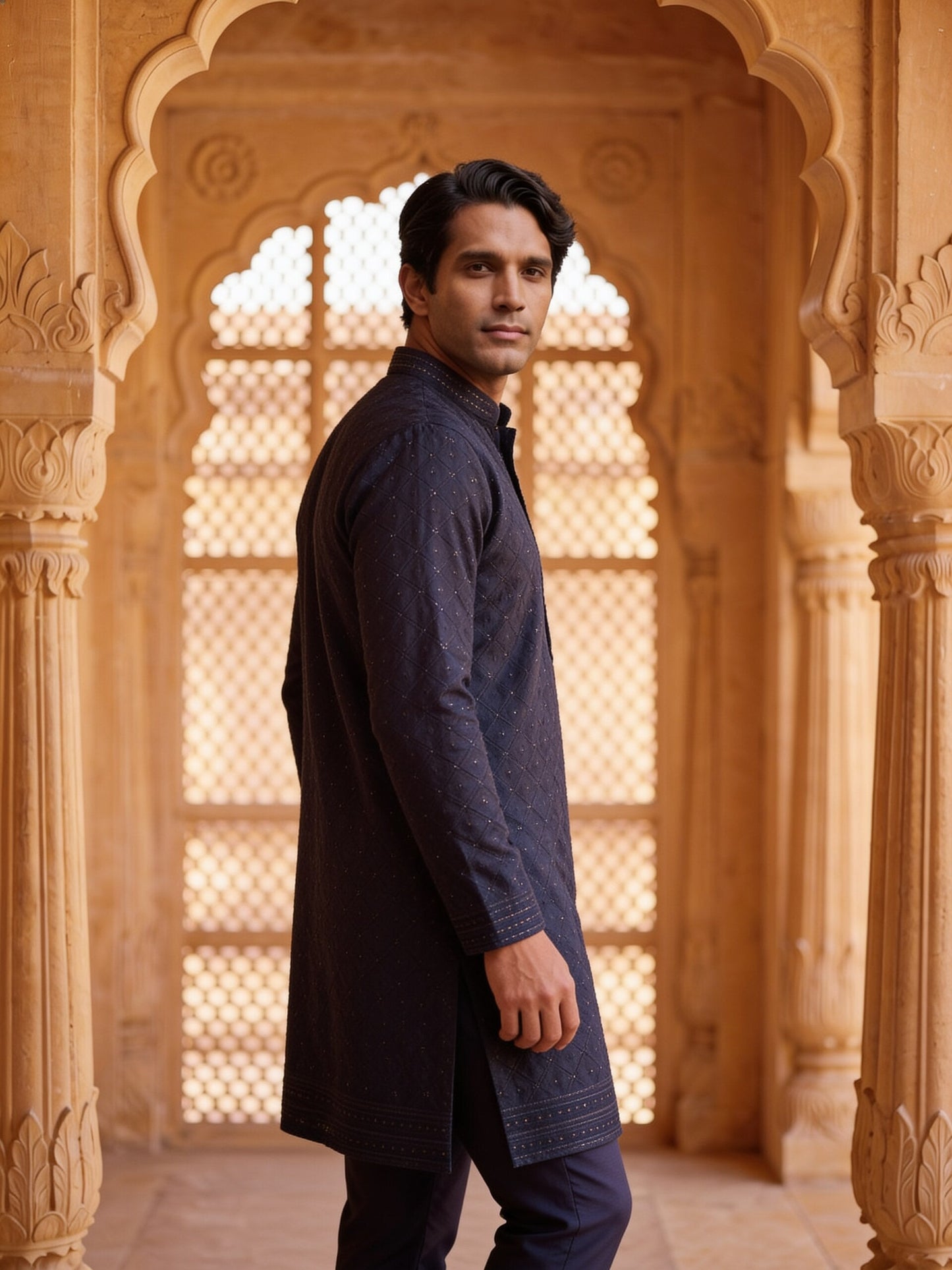 hs26-kurta-set-navy three-quarter
