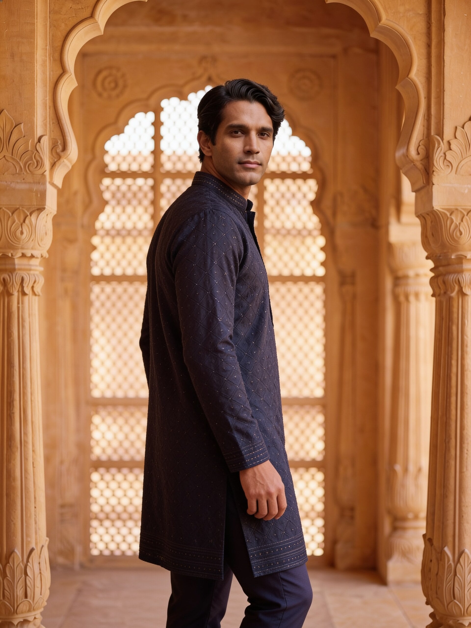 hs26-kurta-set-navy three-quarter