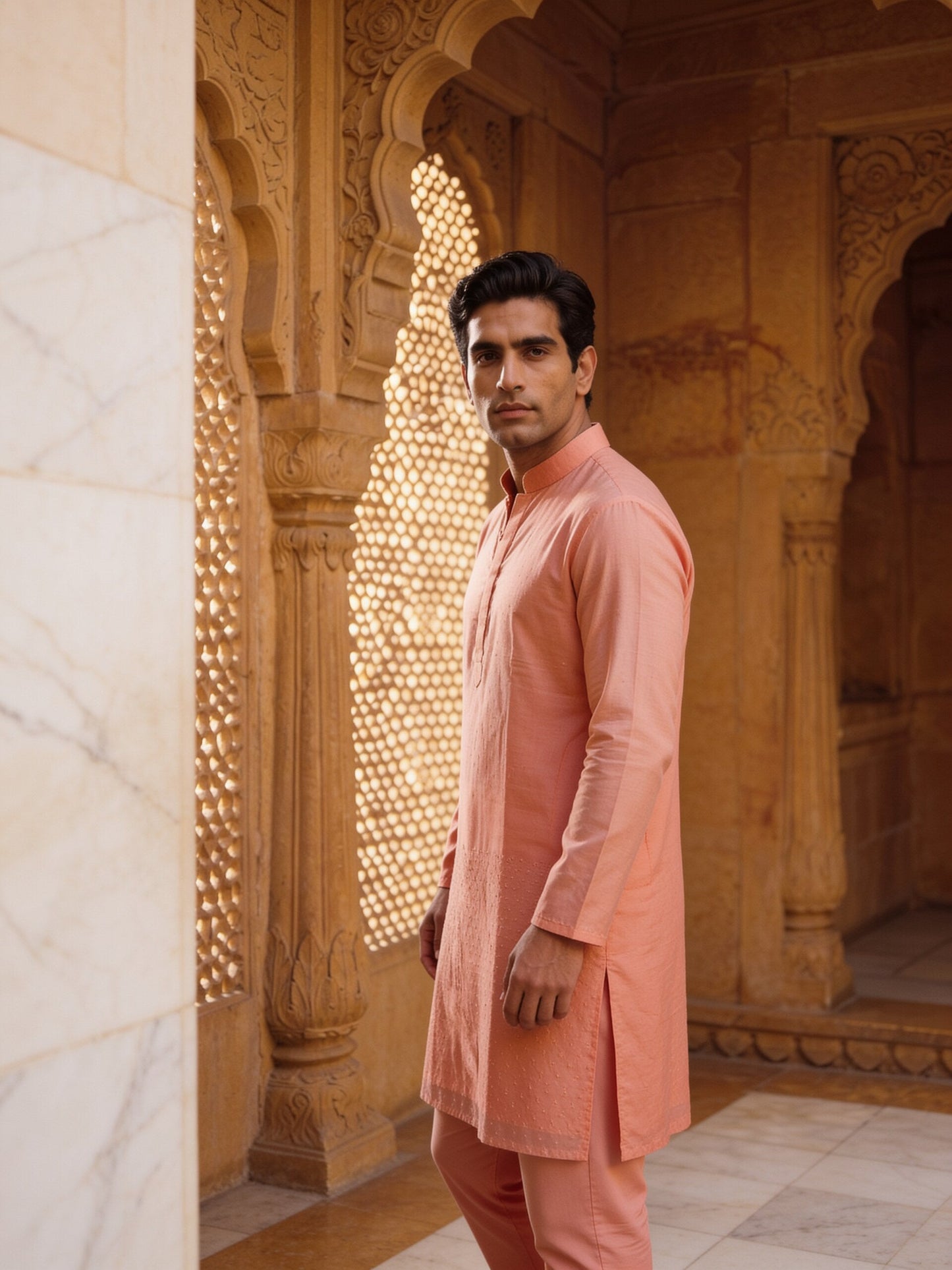 hs26-kurta-set-salmon three-quarter