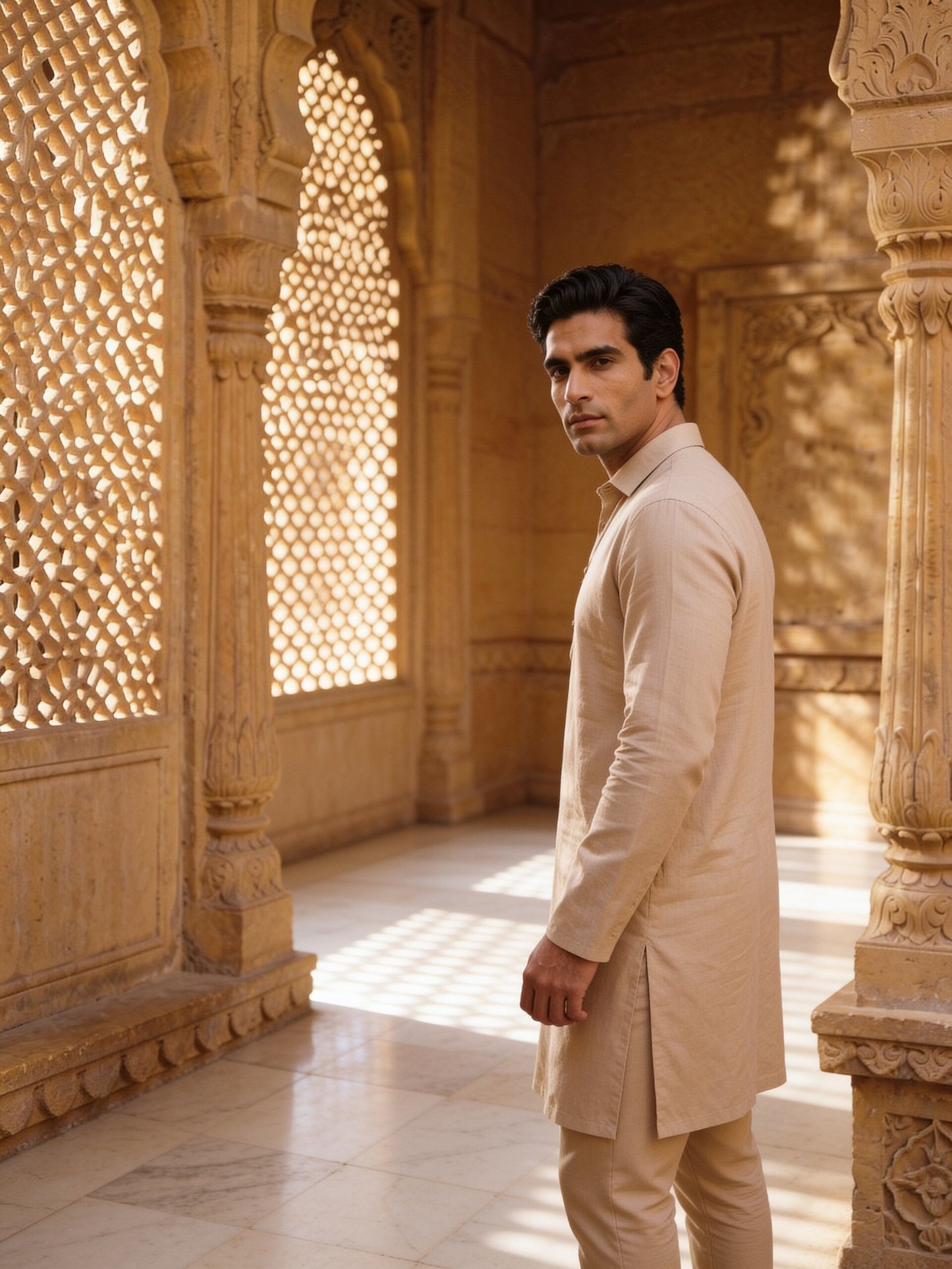 hs26-kurta-set-sand three-quarter