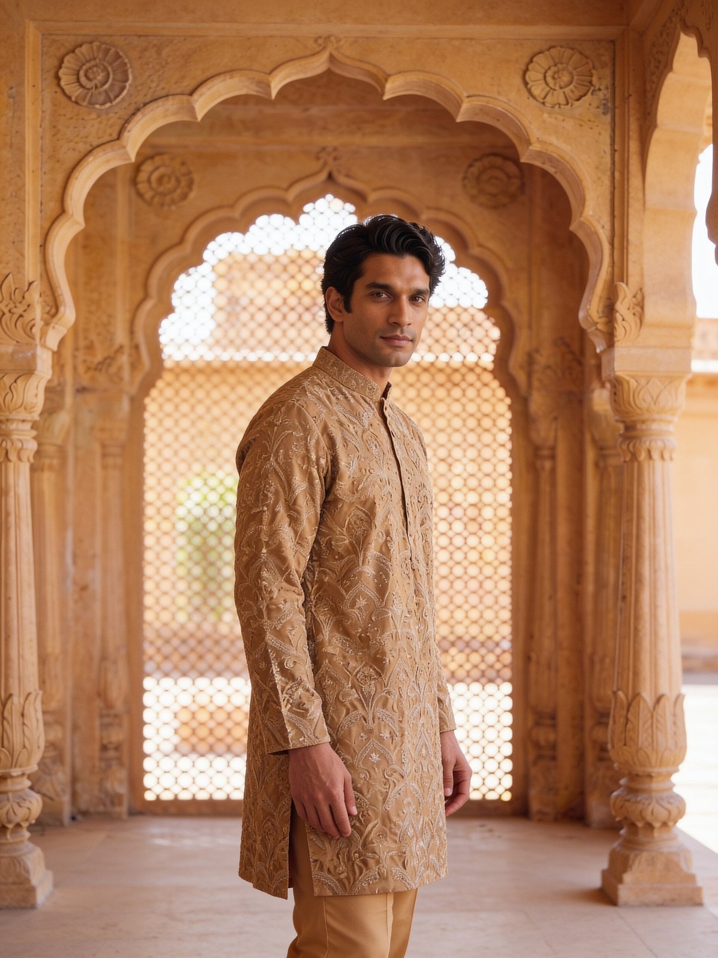hs26-kurta-set-tan three-quarter