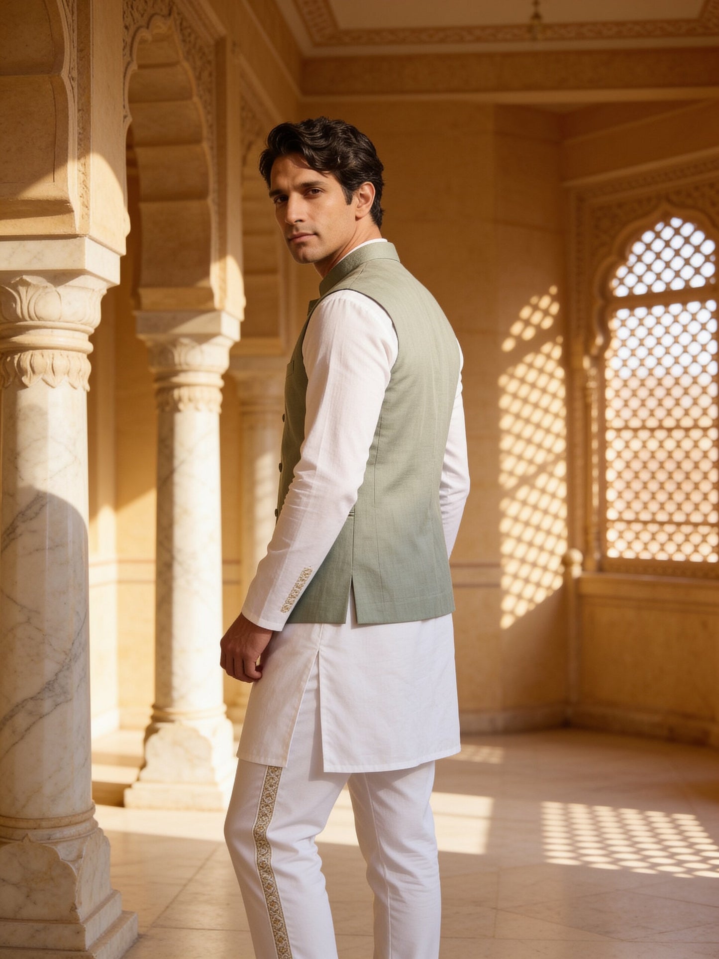 hs26-nehru-jacket-sage three-quarter