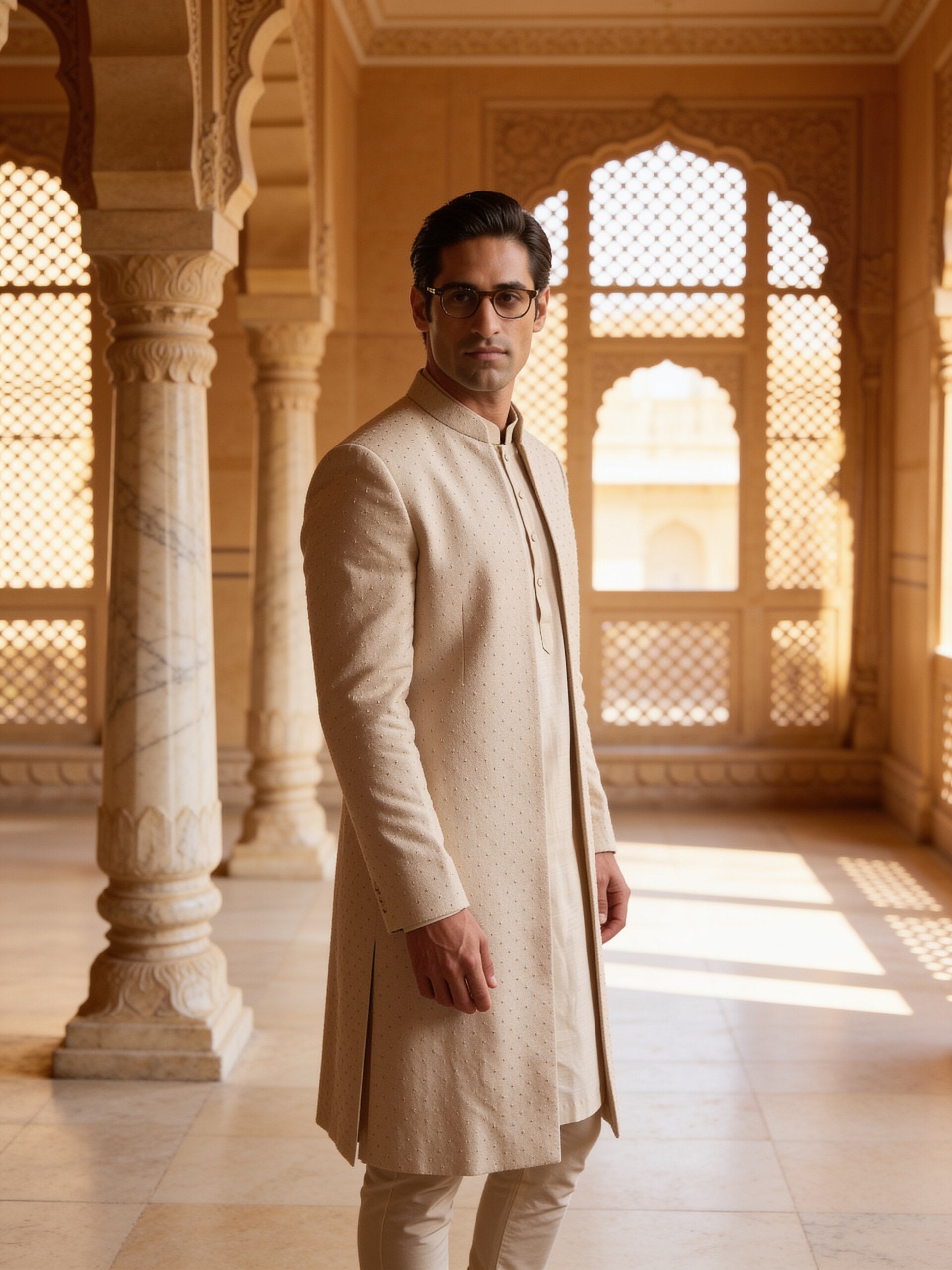 hs26-open-sherwani-oat three-quarter