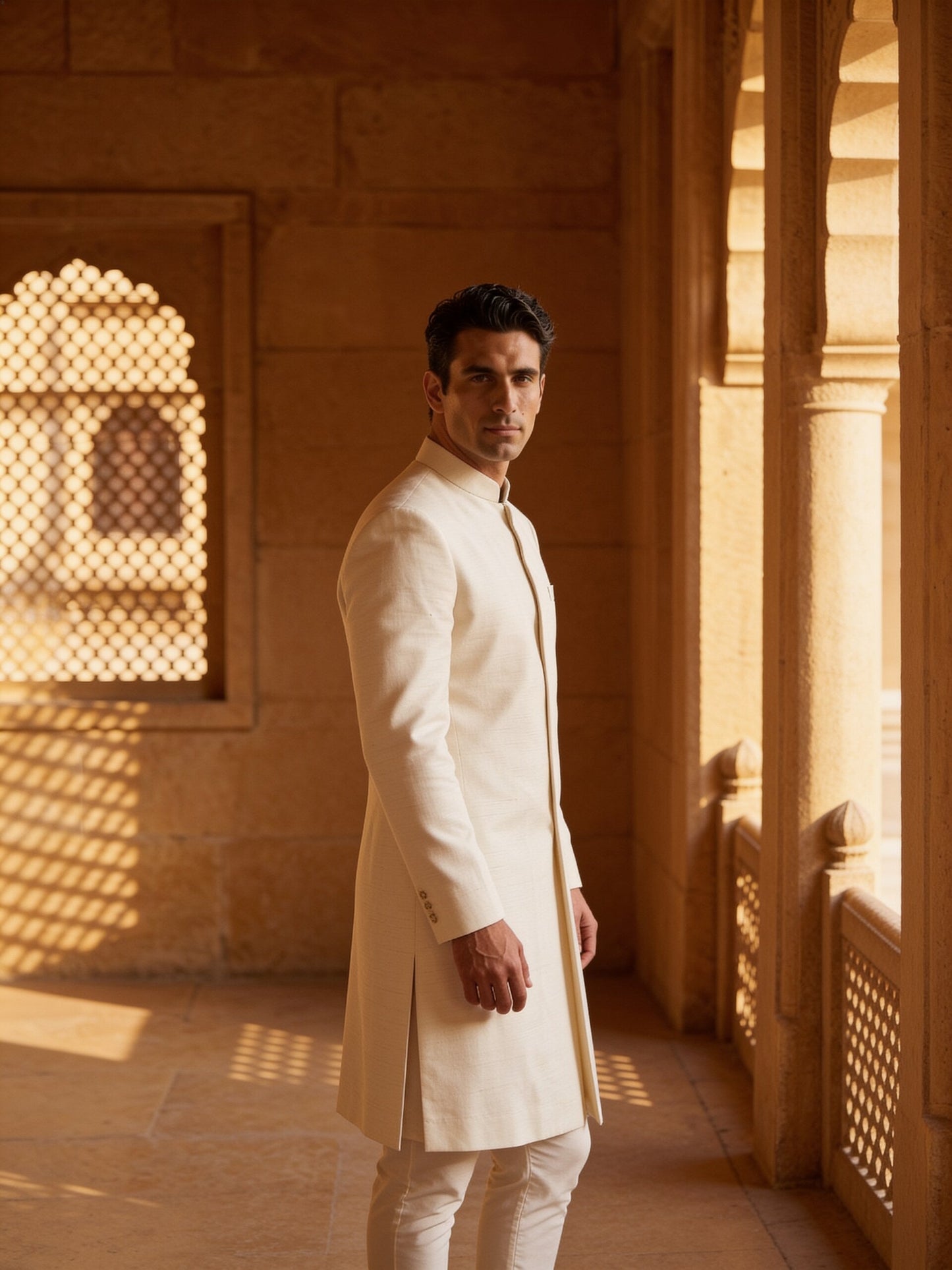 hs26-sherwani-ivory three-quarter