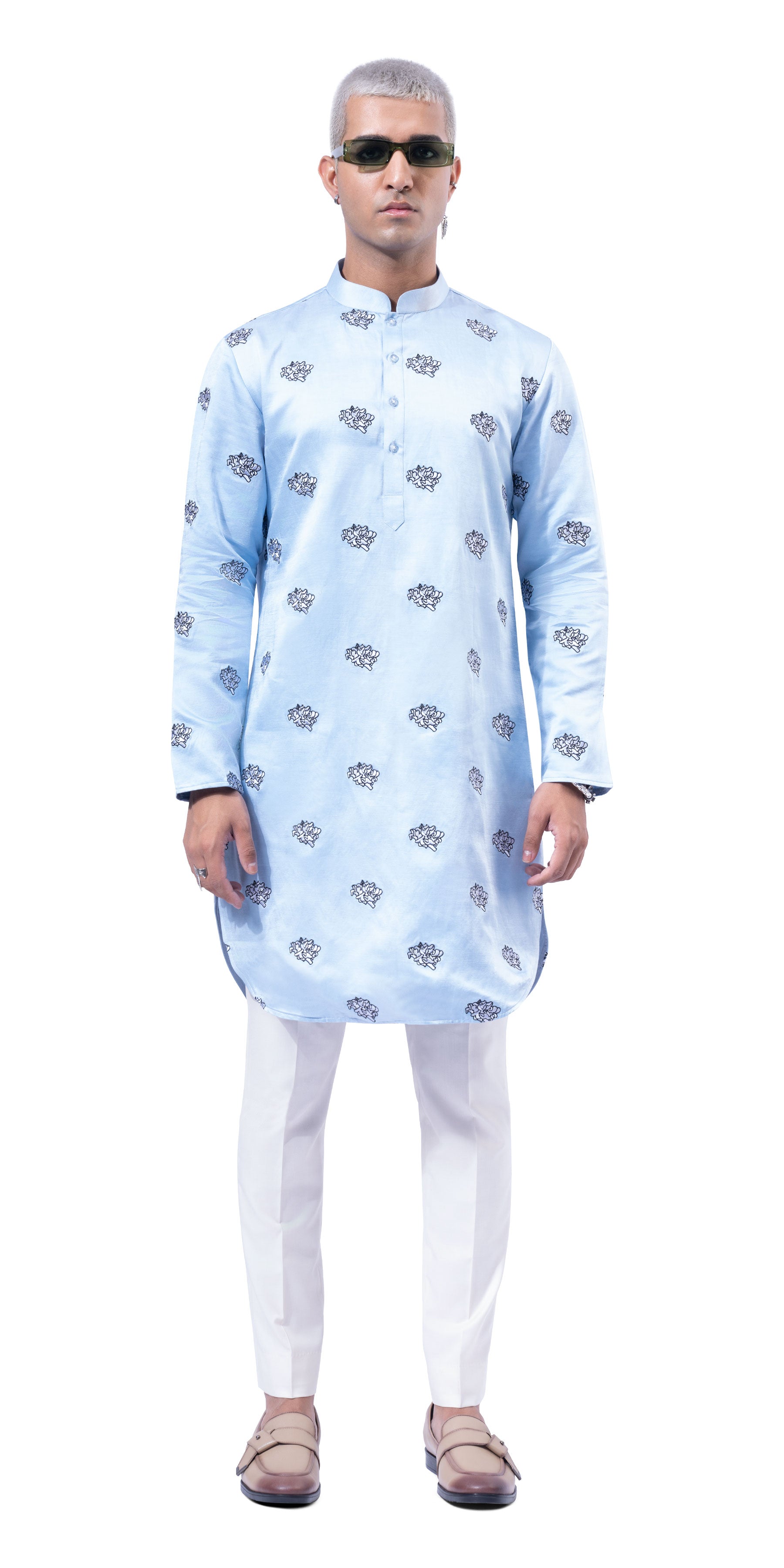 Ice Blue Calendula Kurta