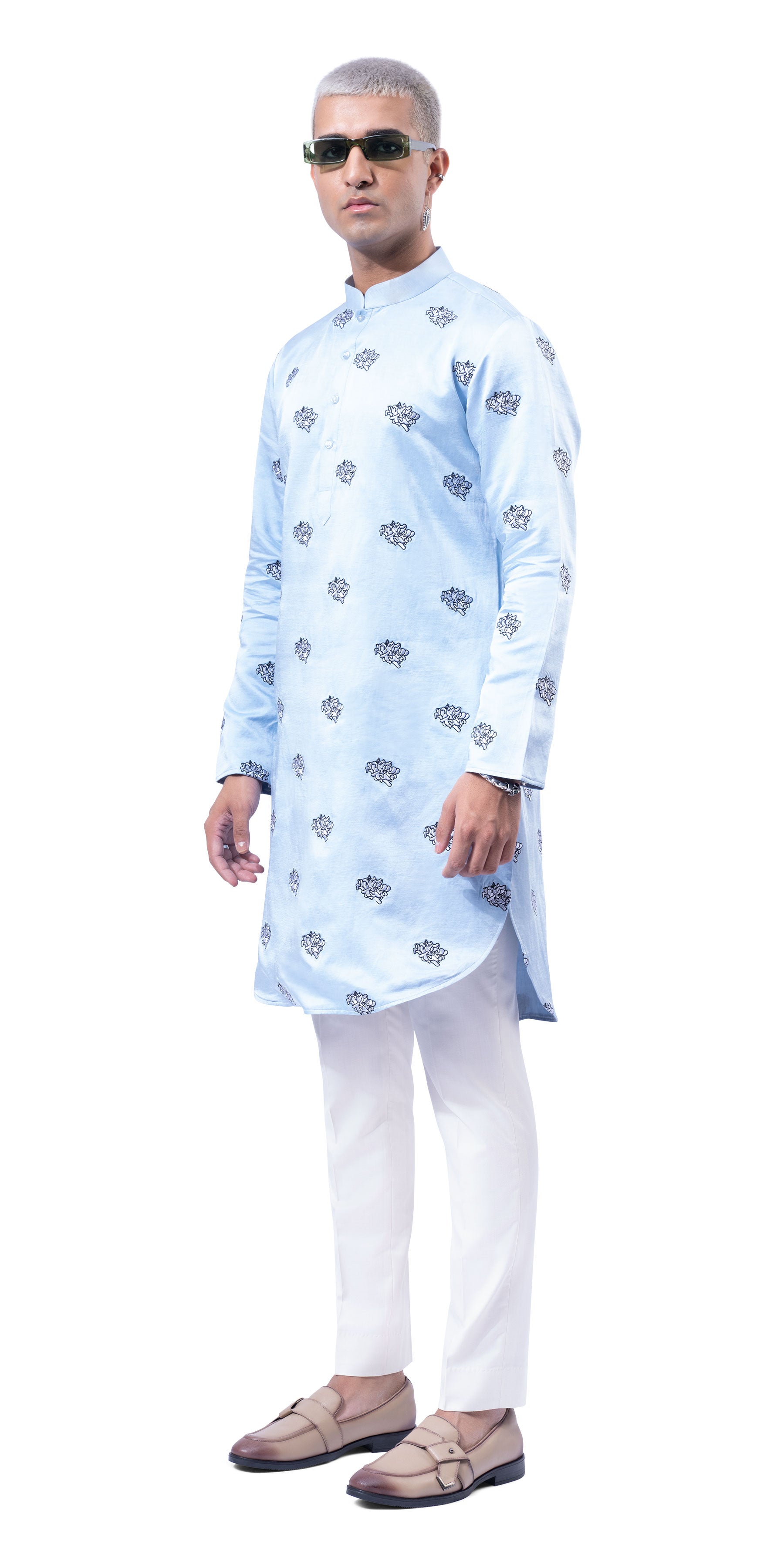 Ice Blue Calendula Kurta