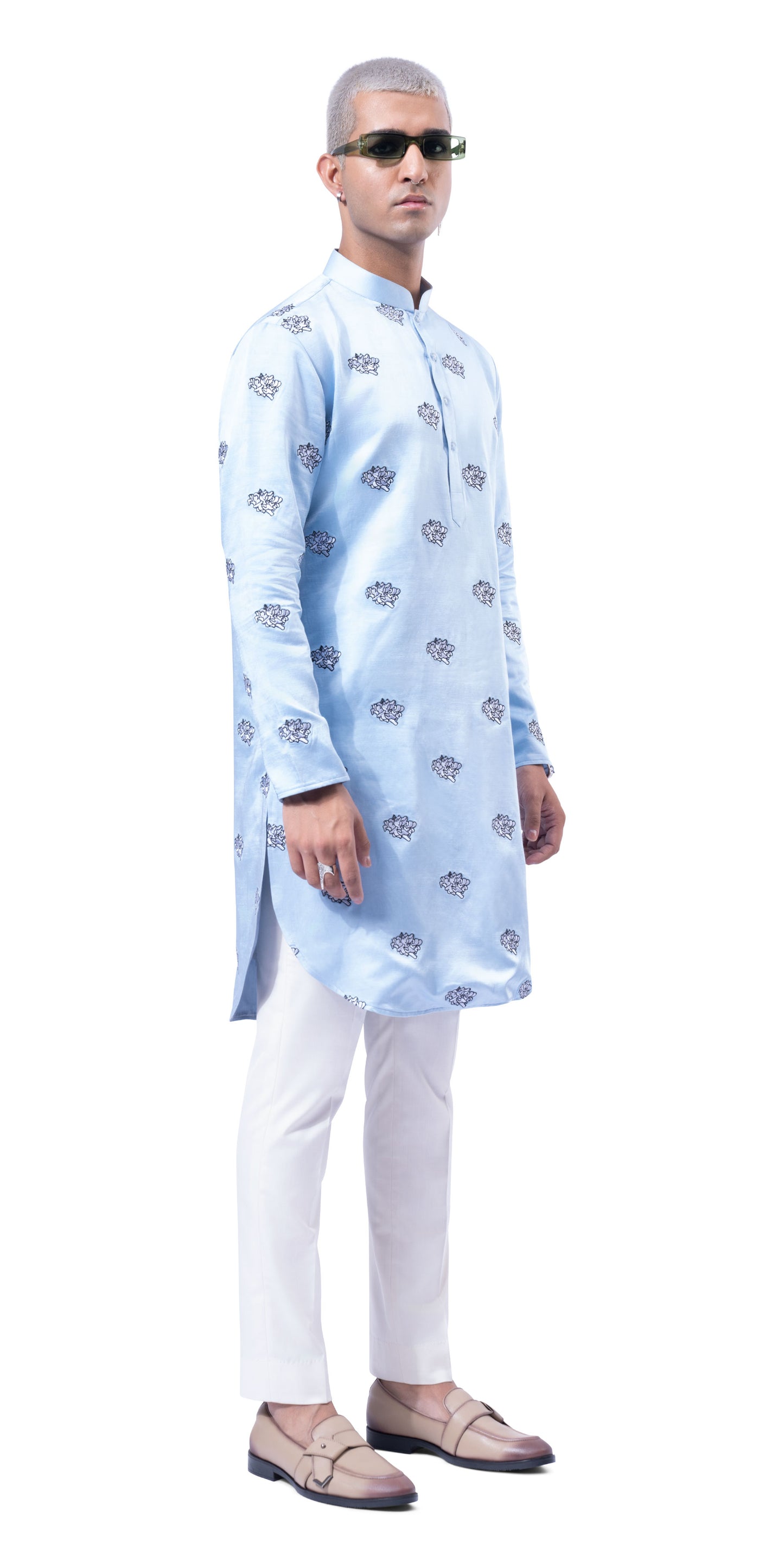 Ice Blue Calendula Kurta