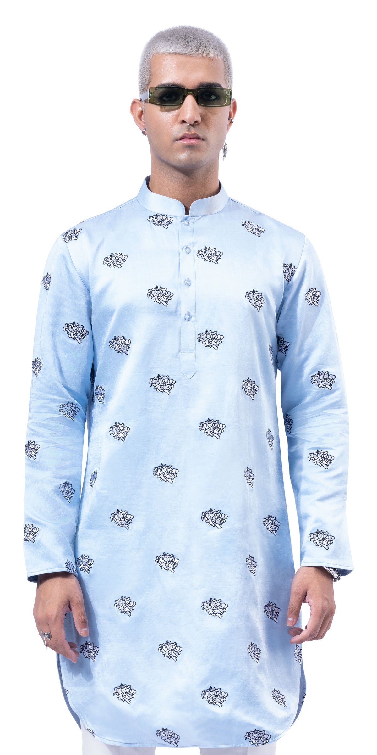 Ice Blue Calendula Kurta