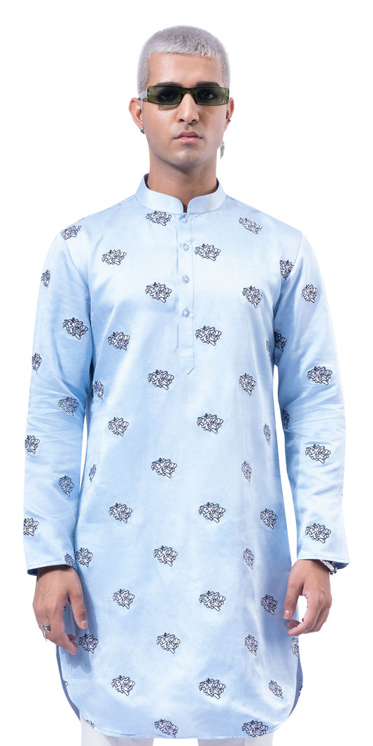 Ice Blue Calendula Kurta
