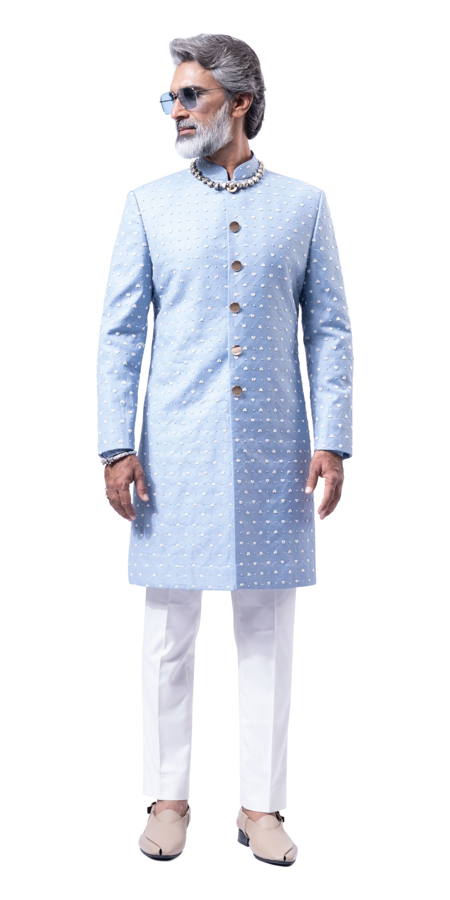 Ice Blue Peak & Valley French Knot Highlight Sherwani