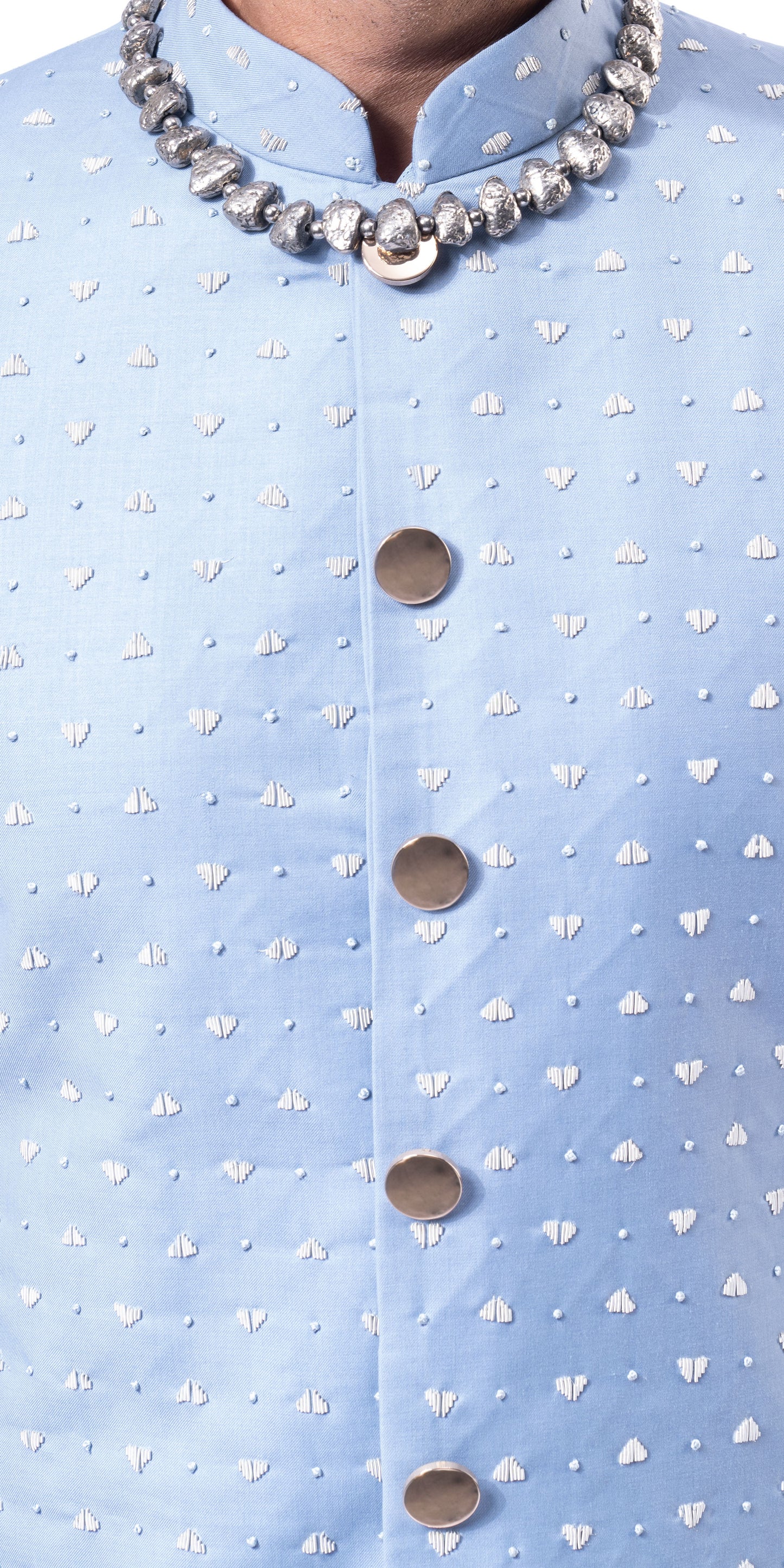 Ice Blue Peak & Valley French Knot Highlight Sherwani